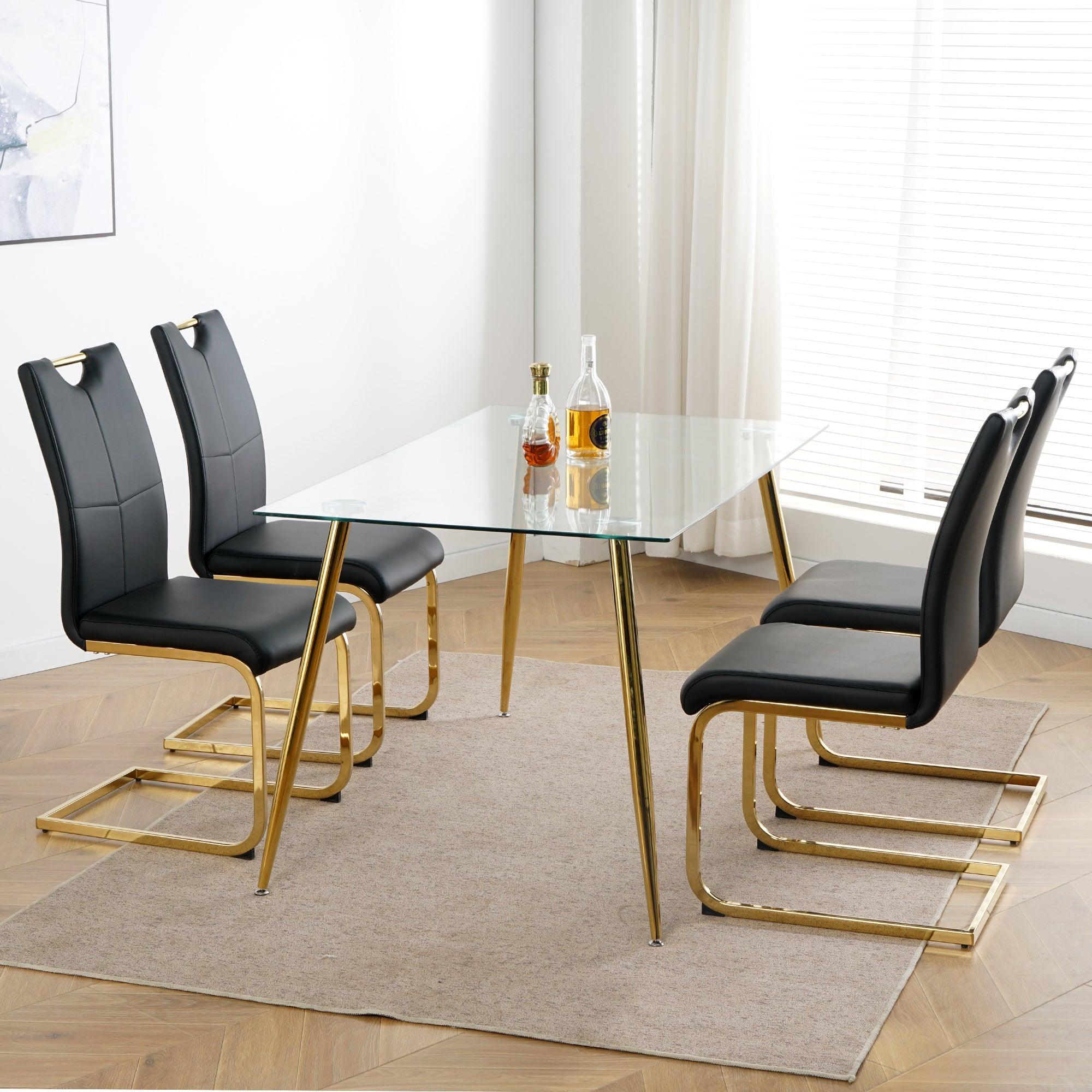 🆓🚛 Modern Dining Chairs With Faux Leather Padded Seat Dining Living Room Chairs Upholstered Chair With Gold Metal Legs Design for Kitchen, Living, Bedroom, Dining Room Side Chairs Set Of 4