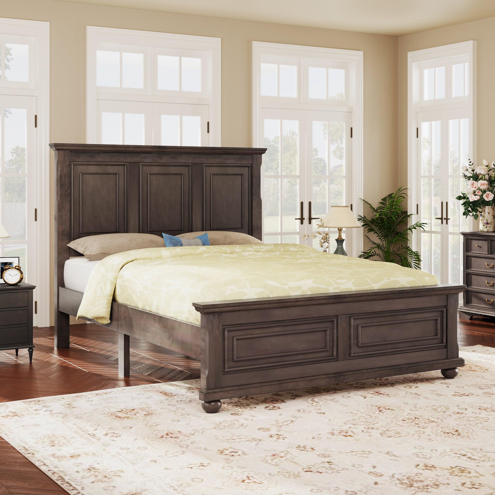🆓🚛 Traditional Town & Country Style Pinewood Vintage Full Bed, Rich Brown