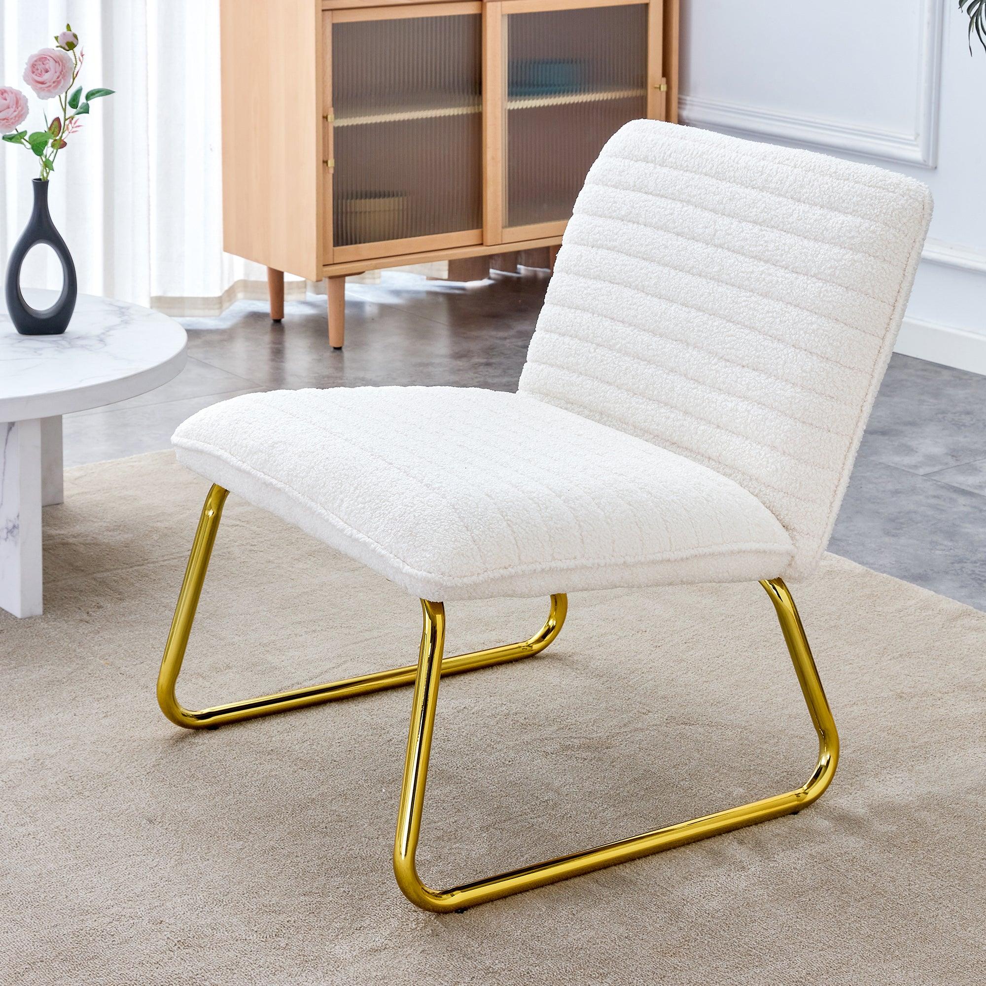 🆓🚛 One White Minimalist Armless Sofa Chair With Plush Cushion & Backrest Paired With Golden Metal Legs, Suitable for Offices, Restaurants, Kitchens, Bedrooms