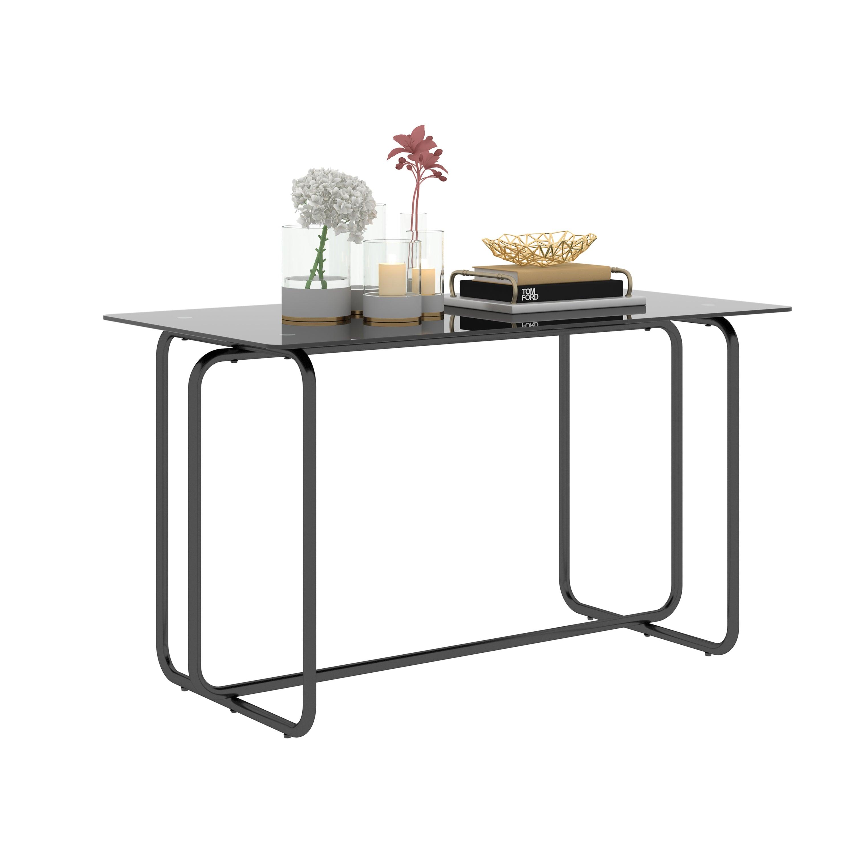 🆓🚛 1-Piece Rectangle Dining Table With Metal Frame, Tempered Glass Dining Table for Kitchen Room, Black