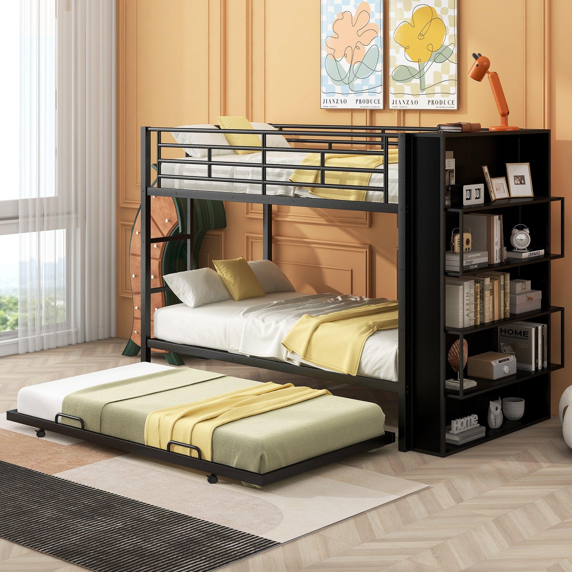 🆓🚛 Metal Bunk Bed With Big Bookshelf, Twin, Black