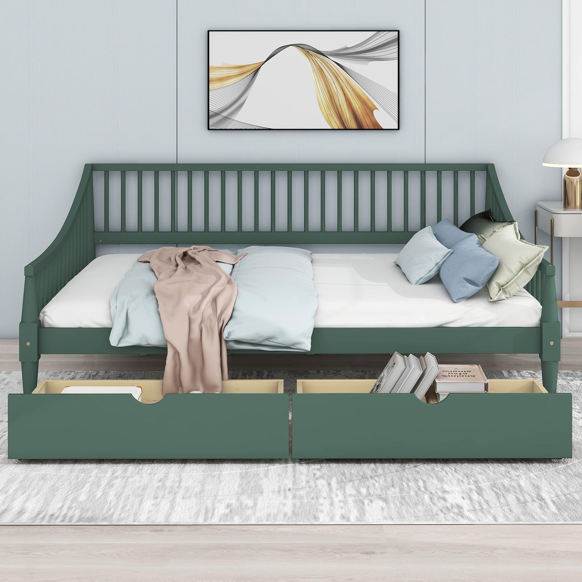 🆓🚛 Full Size Daybed With Two Storage Drawers & Support Legs, Green