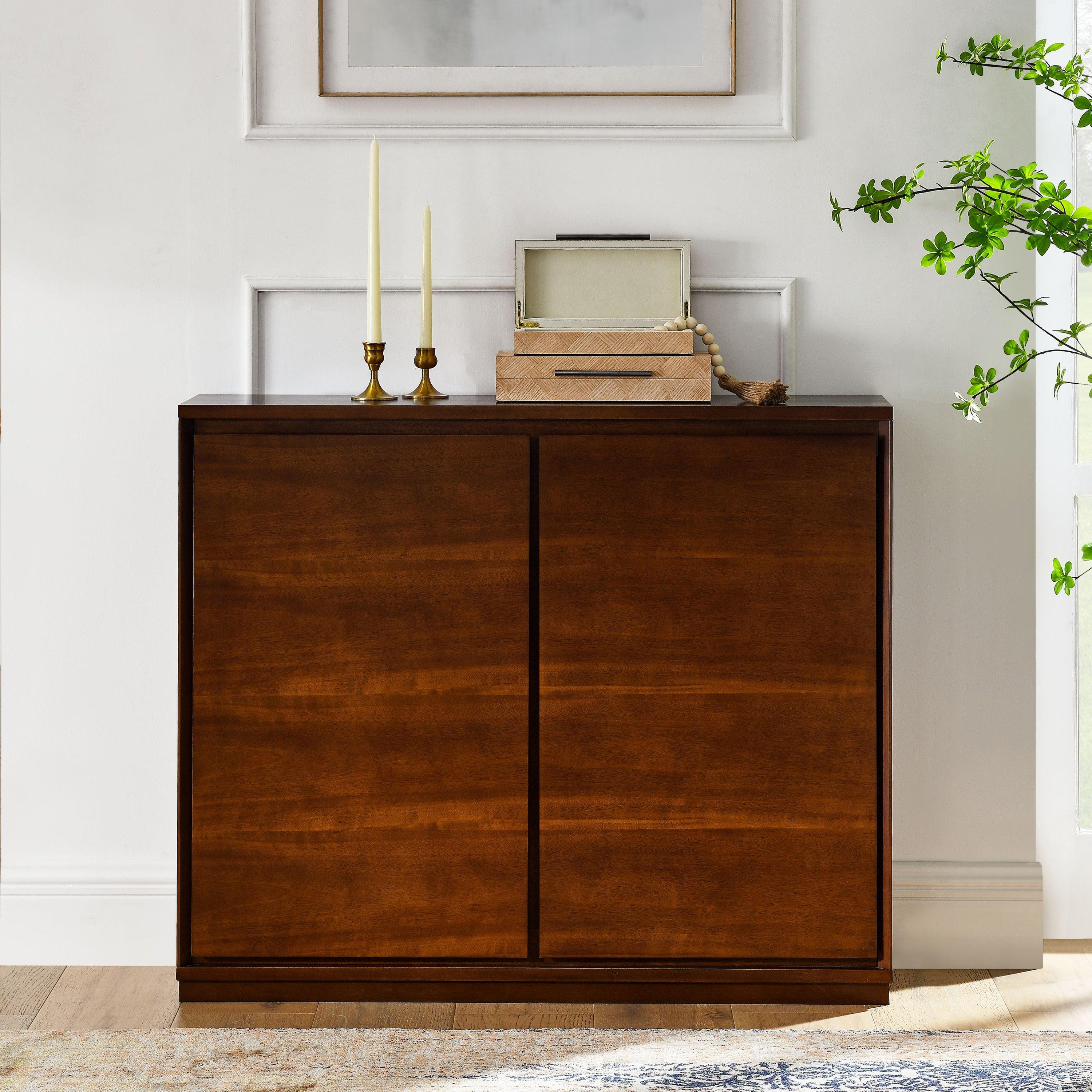 🆓🚛 Walnut-Colored Sideboard, Buffet Cabinet With 2 Outlet Holes, Storage Cabinet for Entryway, Hallway, Living Room, Kitchen, Dining Room, Bedroom, 39"×9.25"×32.63"