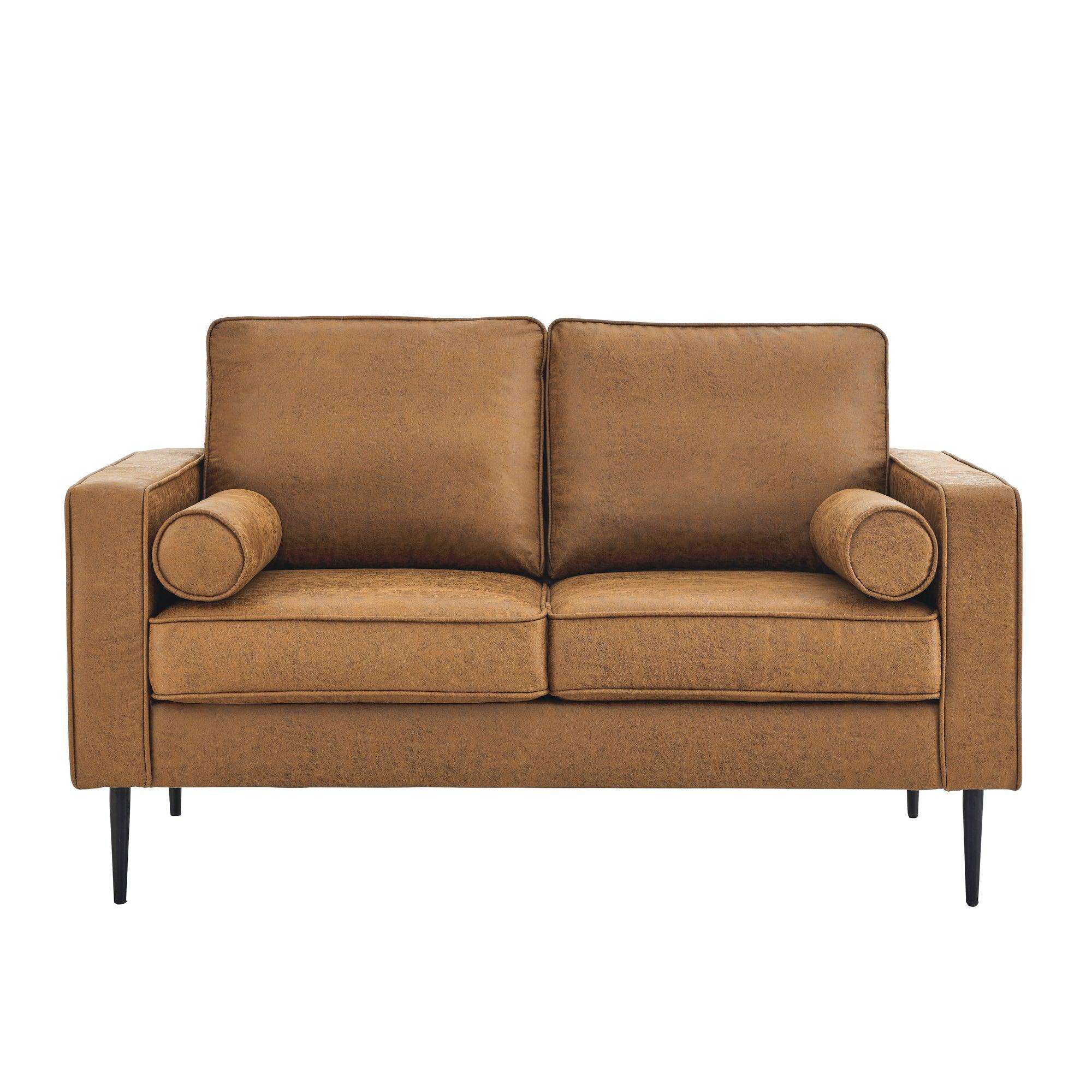 🆓🚛 57"Mid-Century Modern Couch With High-Tech Fabric Surface/ Upholstered Cushions/Pillows, Seat Sofas&Couches for Living Room Apartment Office, Large-Brown