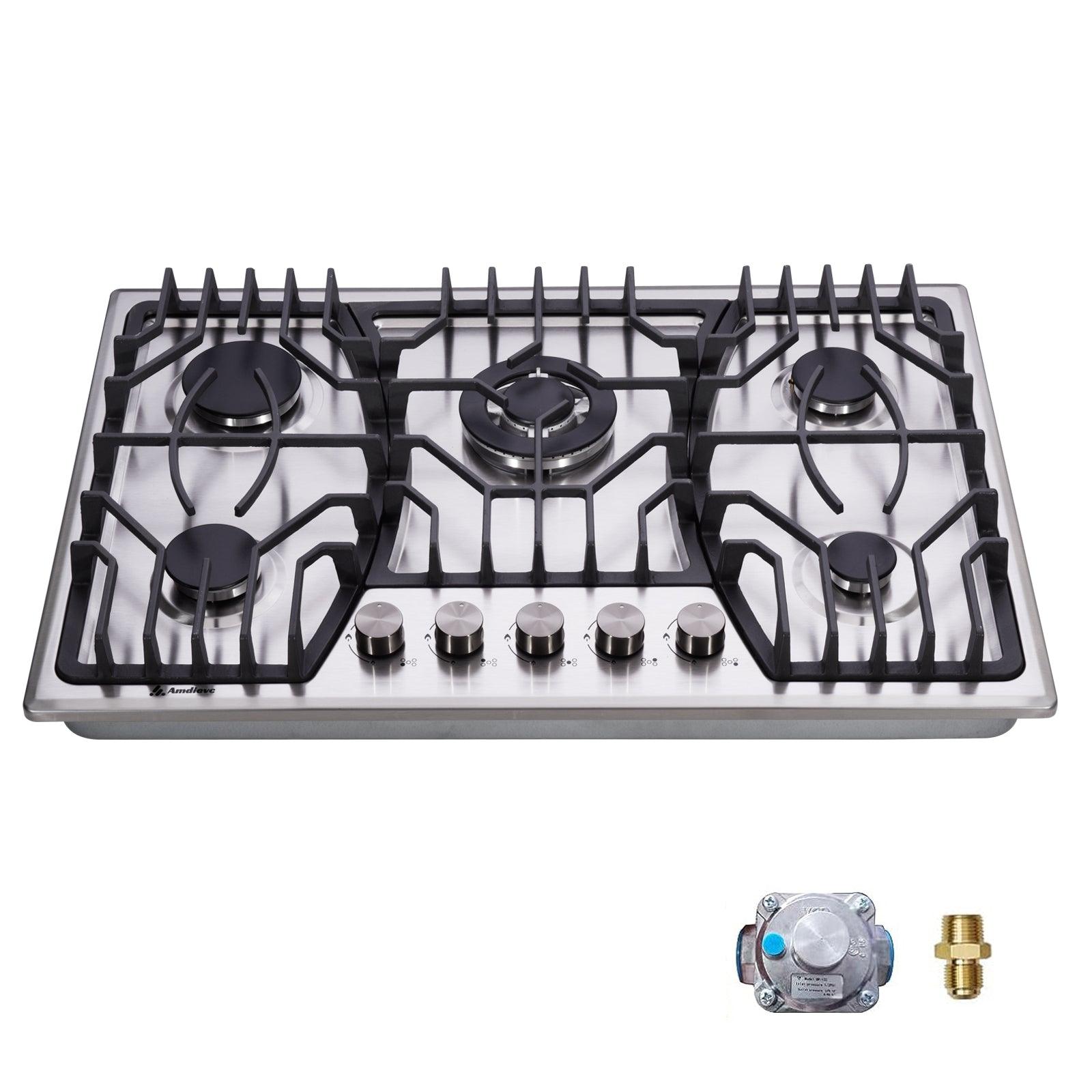 🆓🚛 5 Burner Gas Cooktop 30" With Thermocouple Protection, Stainless Steel Gas Stove Top for Kitchen, Natural Gas/Propane Gas Convertible