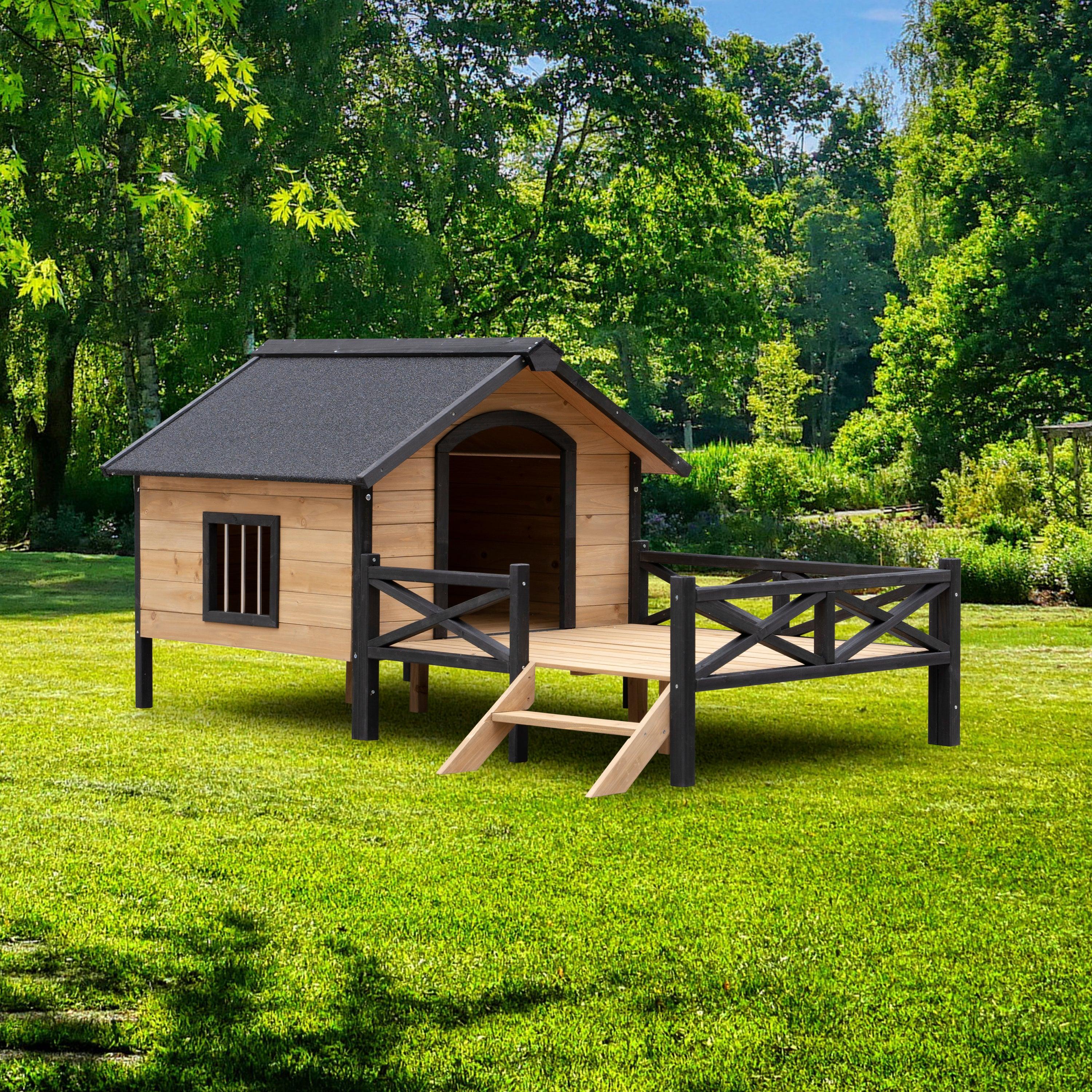 🆓🚛 Outdoor Large Wooden Cabin House Style Wooden Dog Kennel With Porch