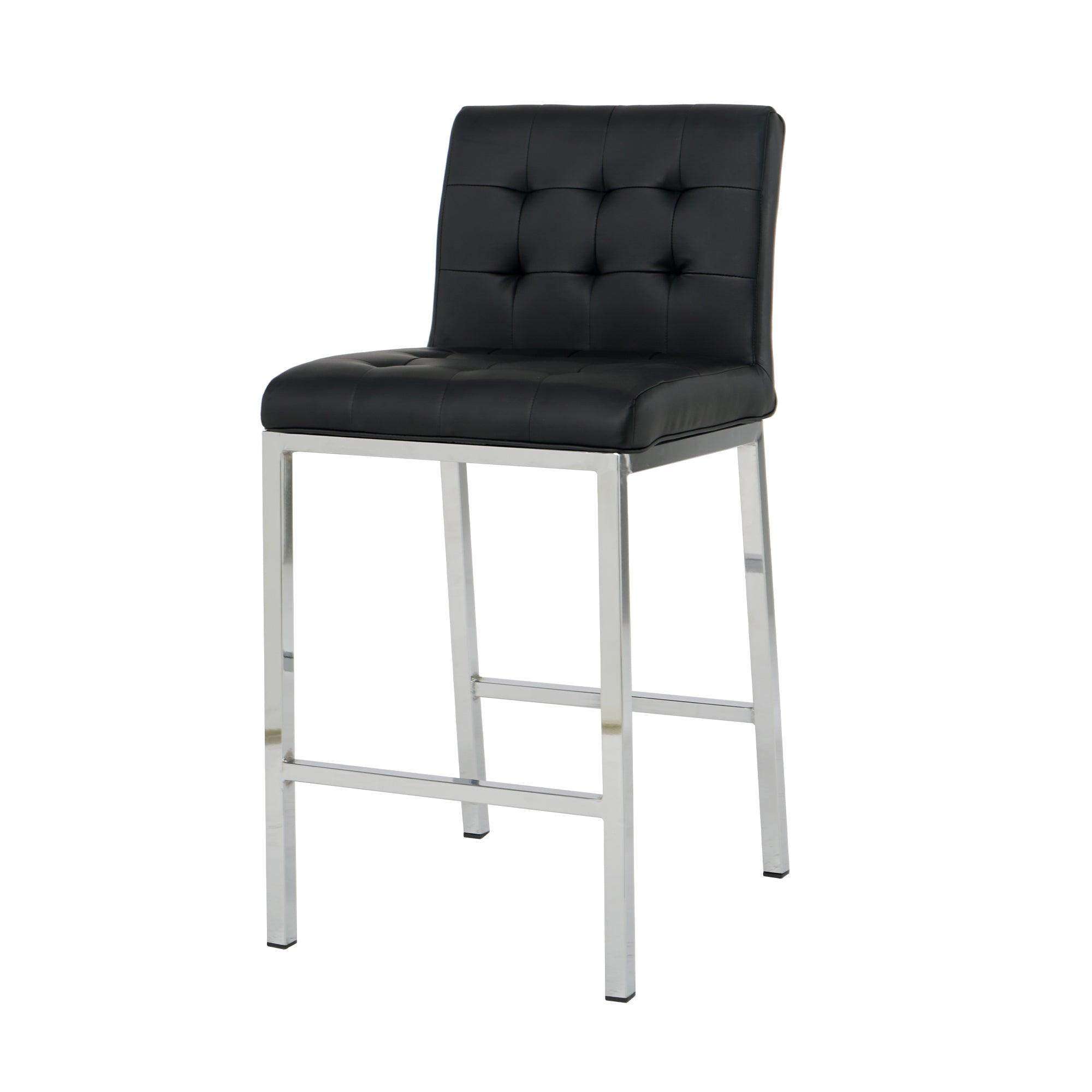 🆓🚛 Modern Design High Counter Stool Electroplated Leg Kitchen Restaurant Black Pu Bar Chair (Set Of 2)