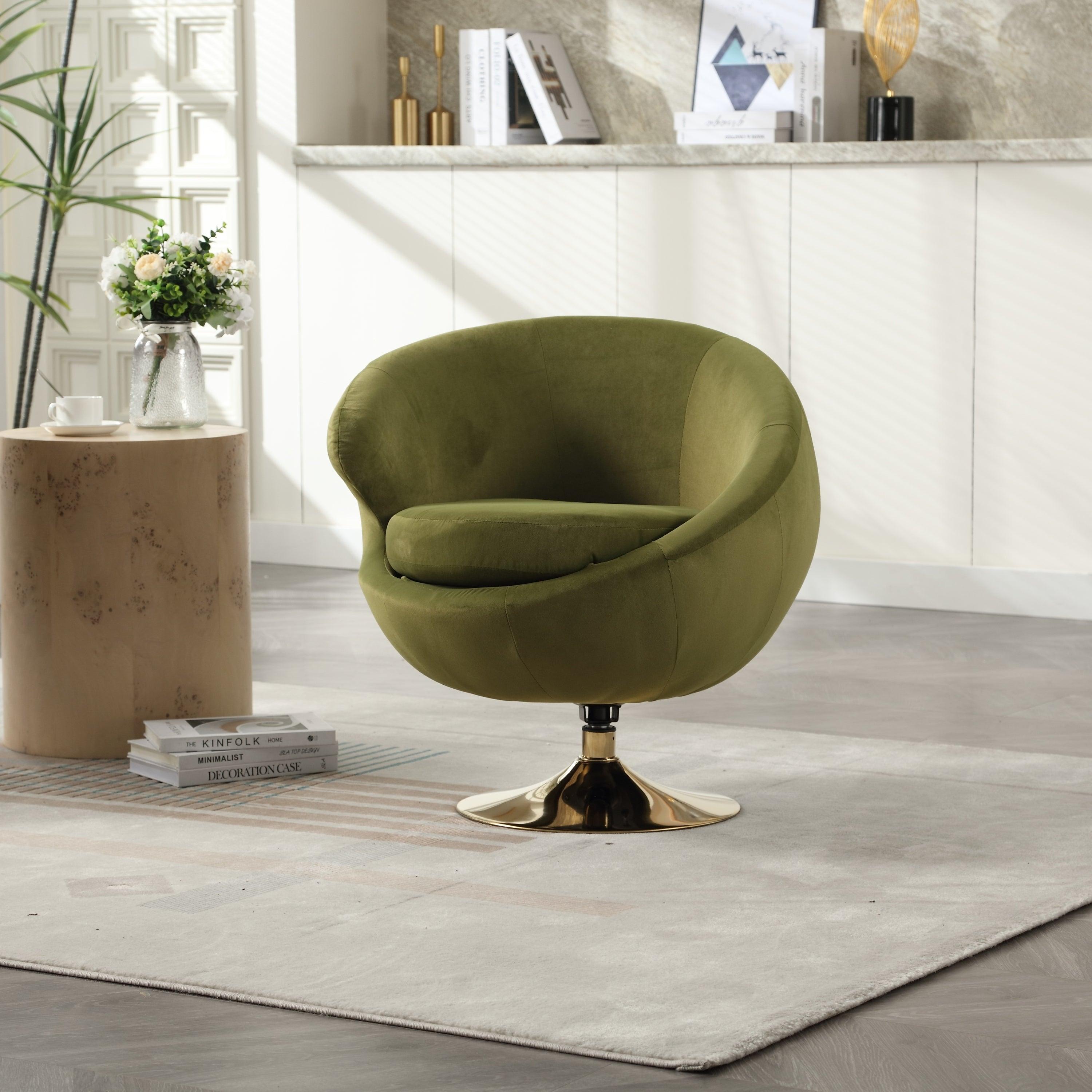 🆓🚛 360 Degree Swivel Cuddle Barrel Velvet Rtl Accent Chair, Olive Green
