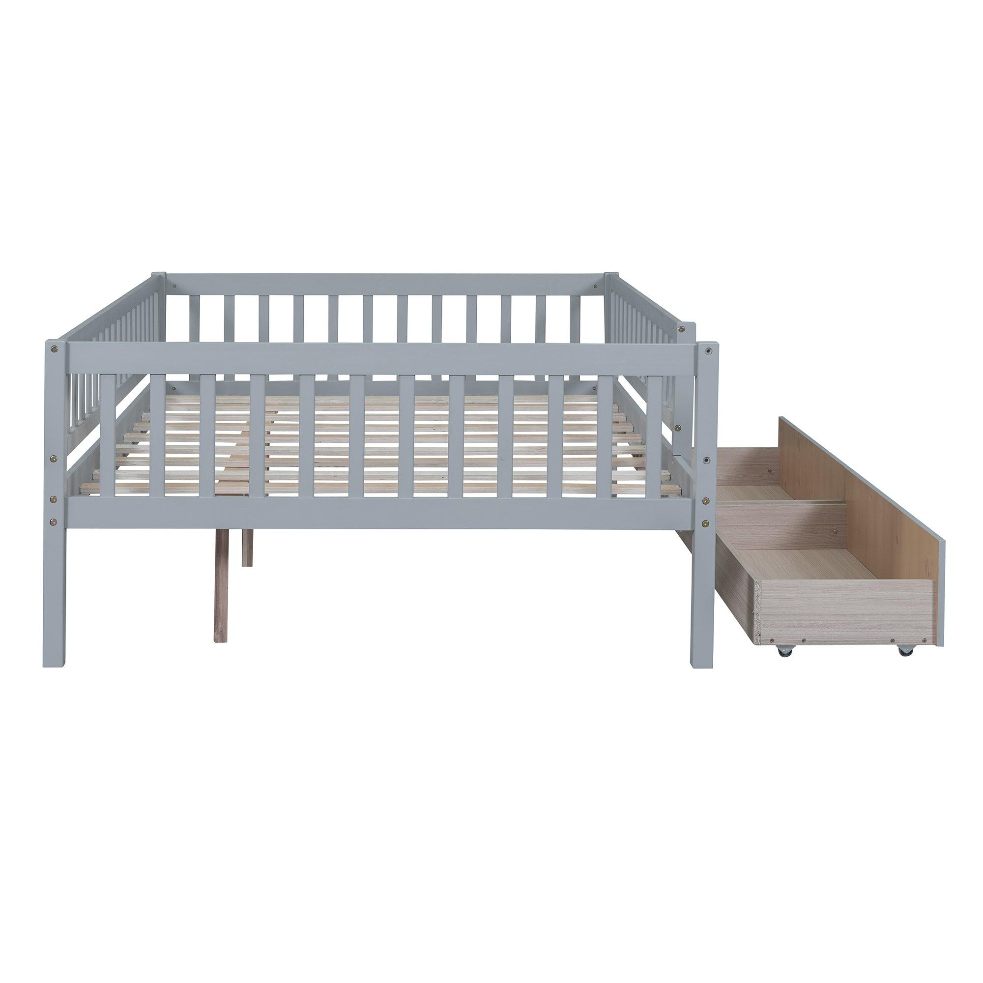 Full Size Daybed Wood Bed With Two Drawers, Gray