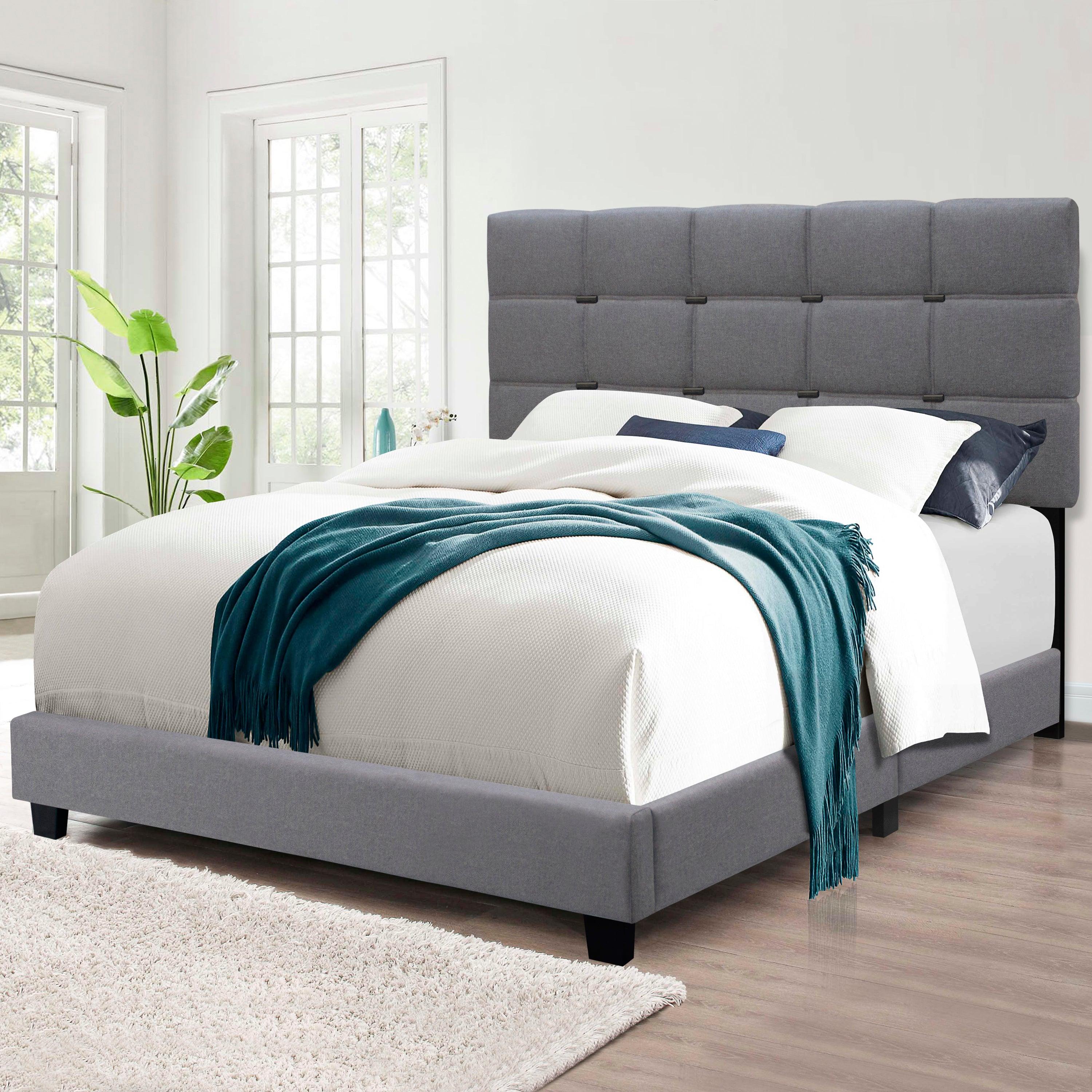 🆓🚛 Queen Size Adjustable Upholstered Bed Frame Stylish Collection Durable and Dirt-Resistant, Gray