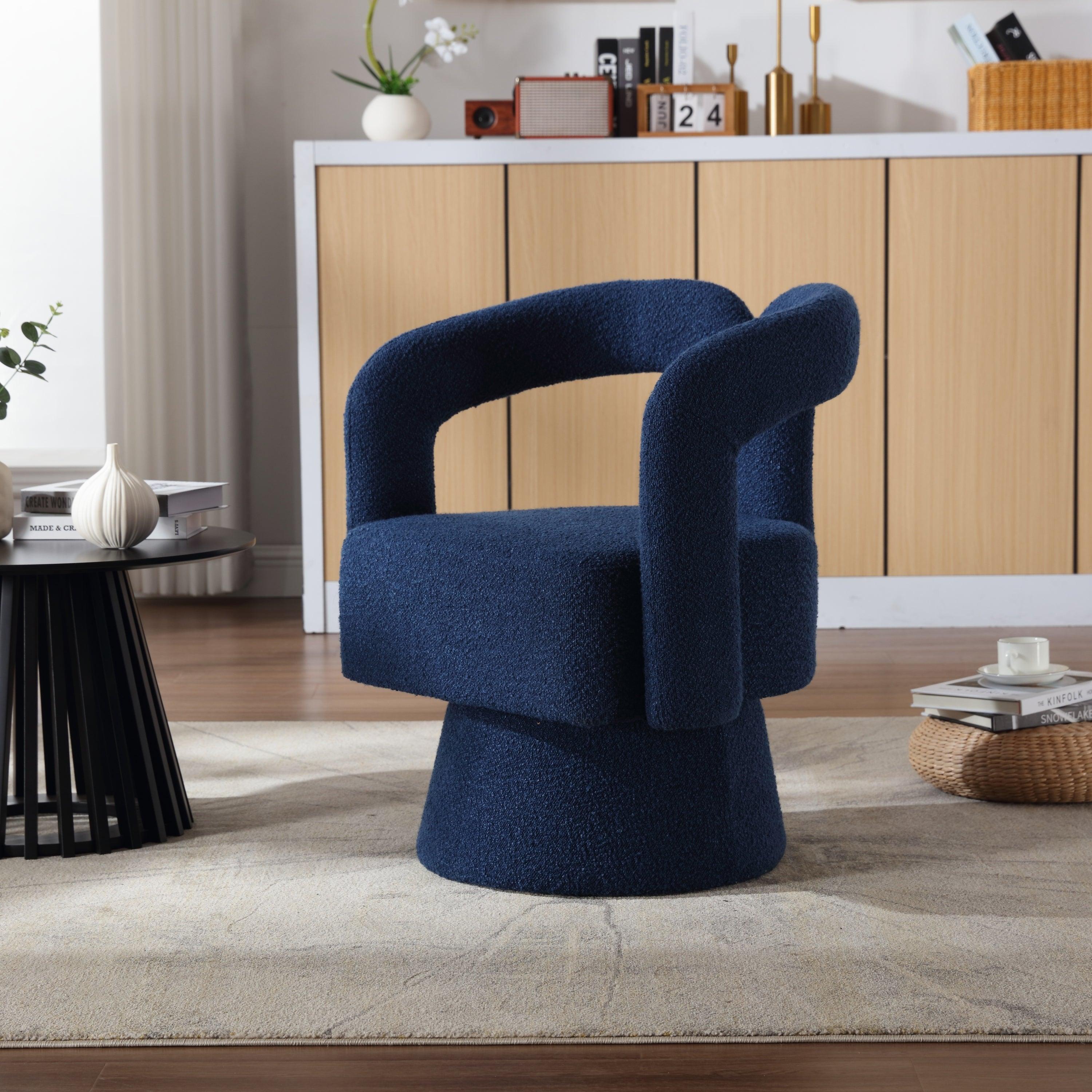 🆓🚛 360 Degree Swivel Cuddle Barrel Boucle Accent Chair, Navy