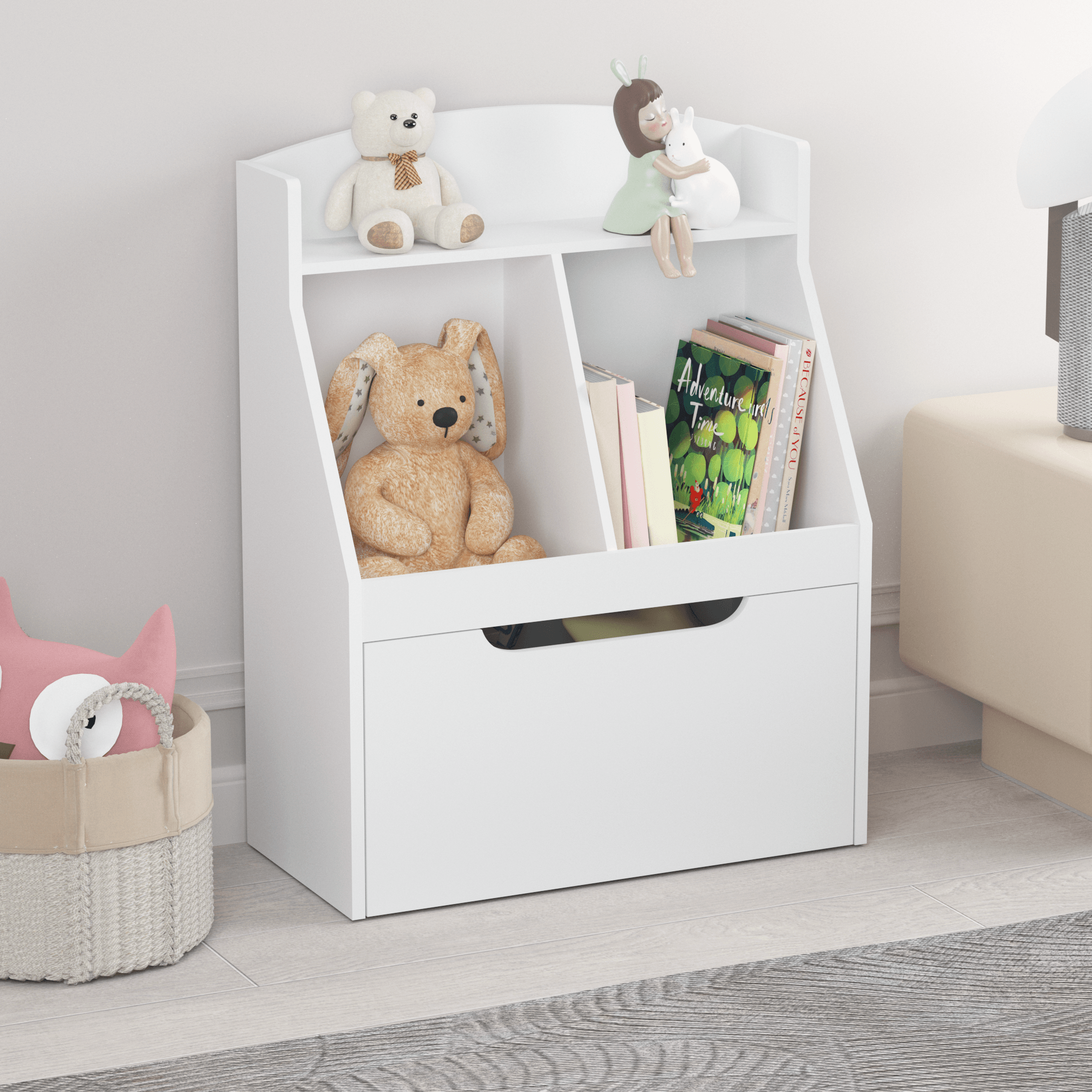 🆓🚛 Kids Bookshelf With Drawer & Wheels, Children'S Book Display, Wooden Bookcase, Toy Storage Cabinet Organizer, White