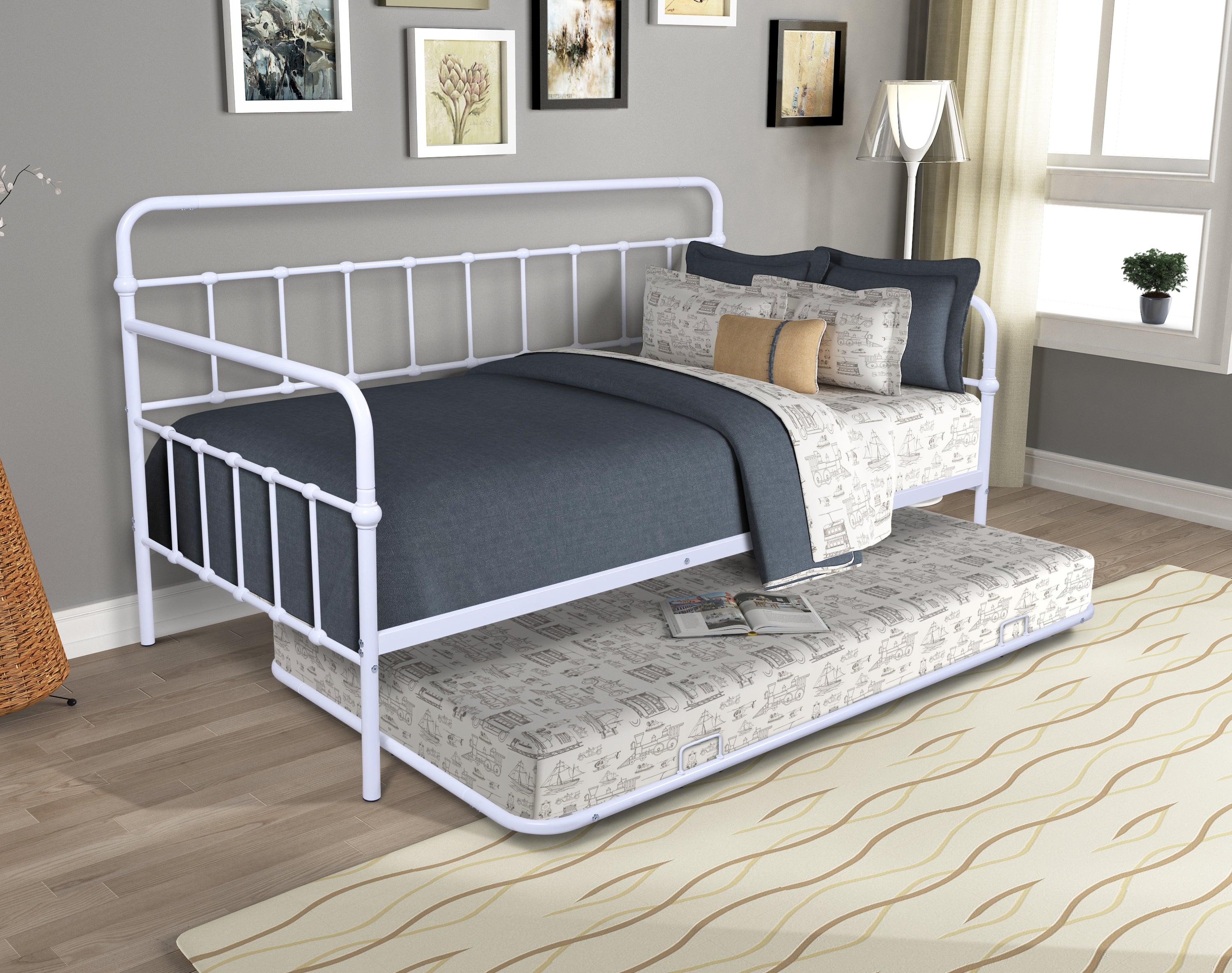 🆓🚛 Metal Frame Daybed With Trundle, White
