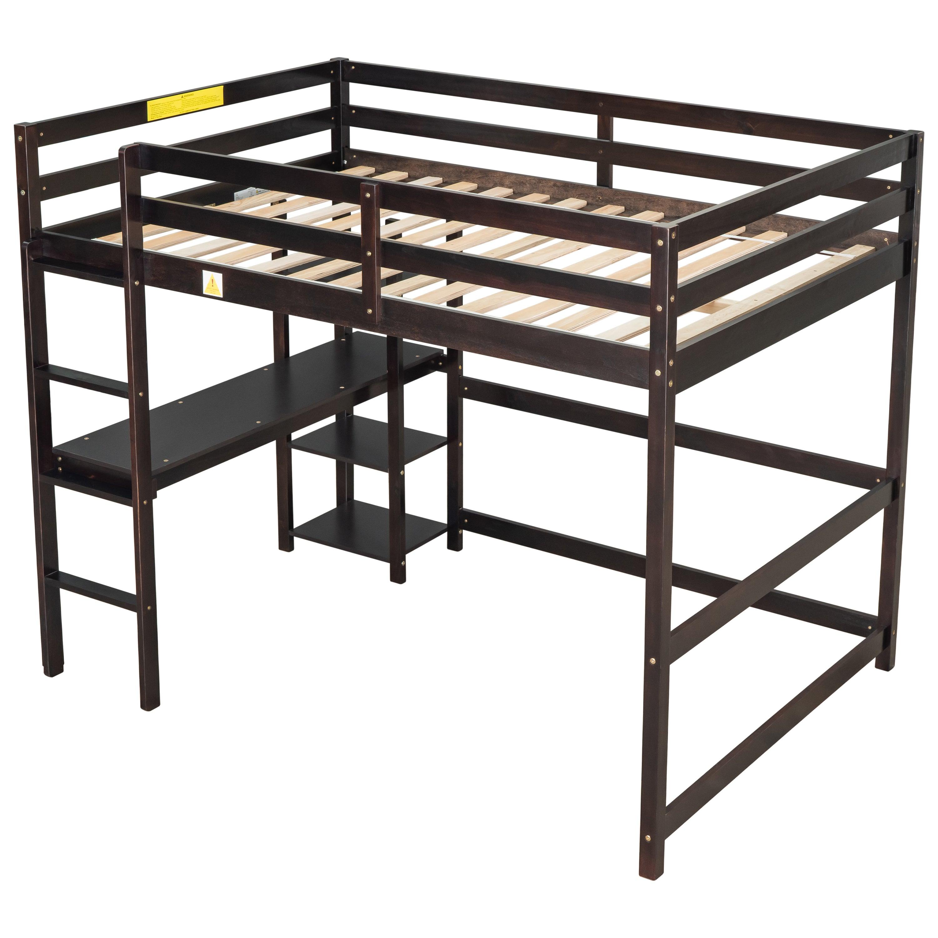 Full Loft Bed With Desk And Shelves, Perfect For Kids, Espresso