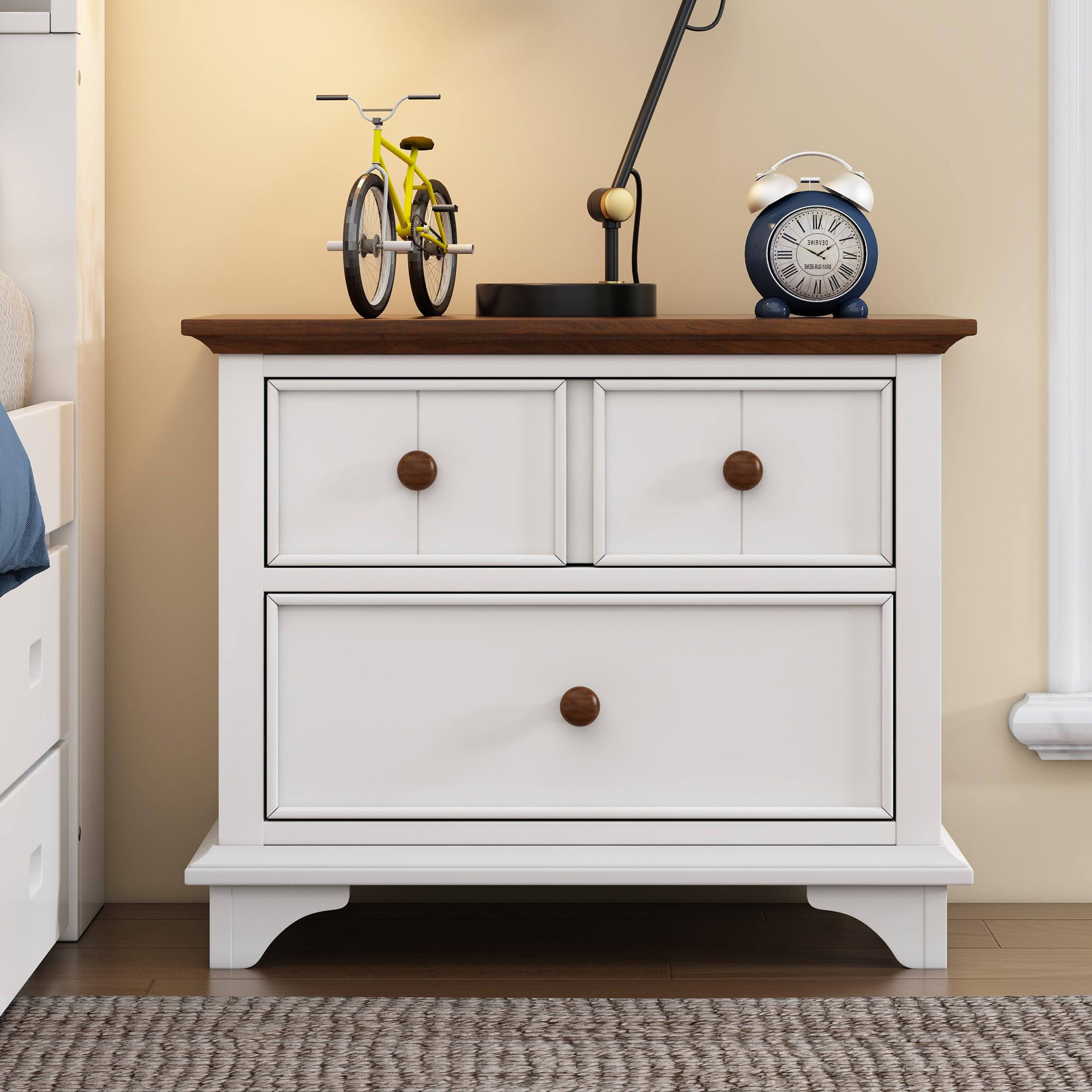 🆓🚛 Icehot Two-Drawer Nightstand for Bedroom - White+Walnut