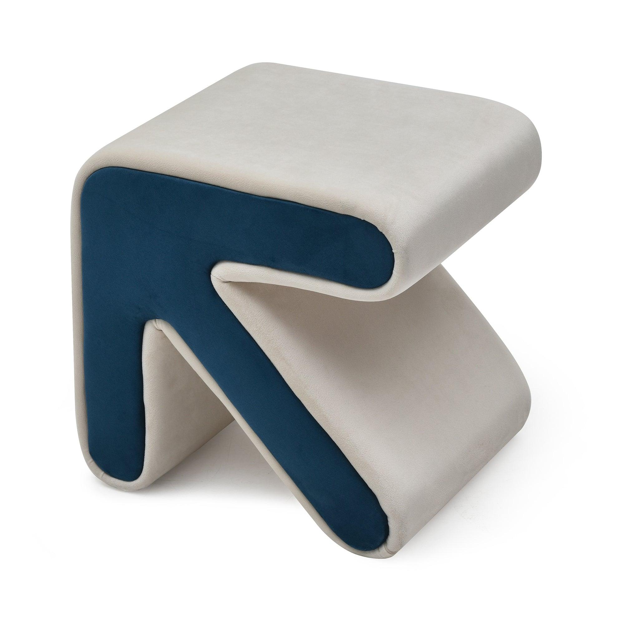 🆓🚛 Modern Creative Upholstered Velvet Sofa Stool Kids Stool Ottoman Arrow Design, Beige+Blue