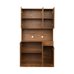 70.87" Tall Wardrobe& Kitchen Cabinet, With 6-Doors, 1-Open Shelves And 1-Drawer For Bedroom, Walnut