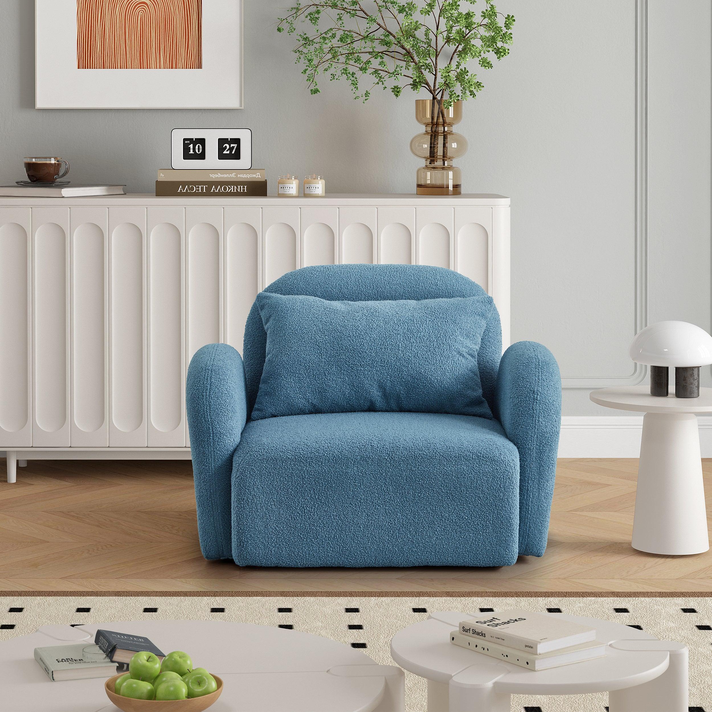 🆓🚛 Living Room Furniture Lazy Sofa Chair Teddy Fabric, Blue