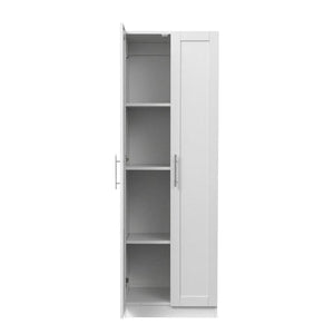 High Wardrobe And Kitchen Cabinet With 2 Doors And 3 Partitions To Separate 4 Storage Spaces, White