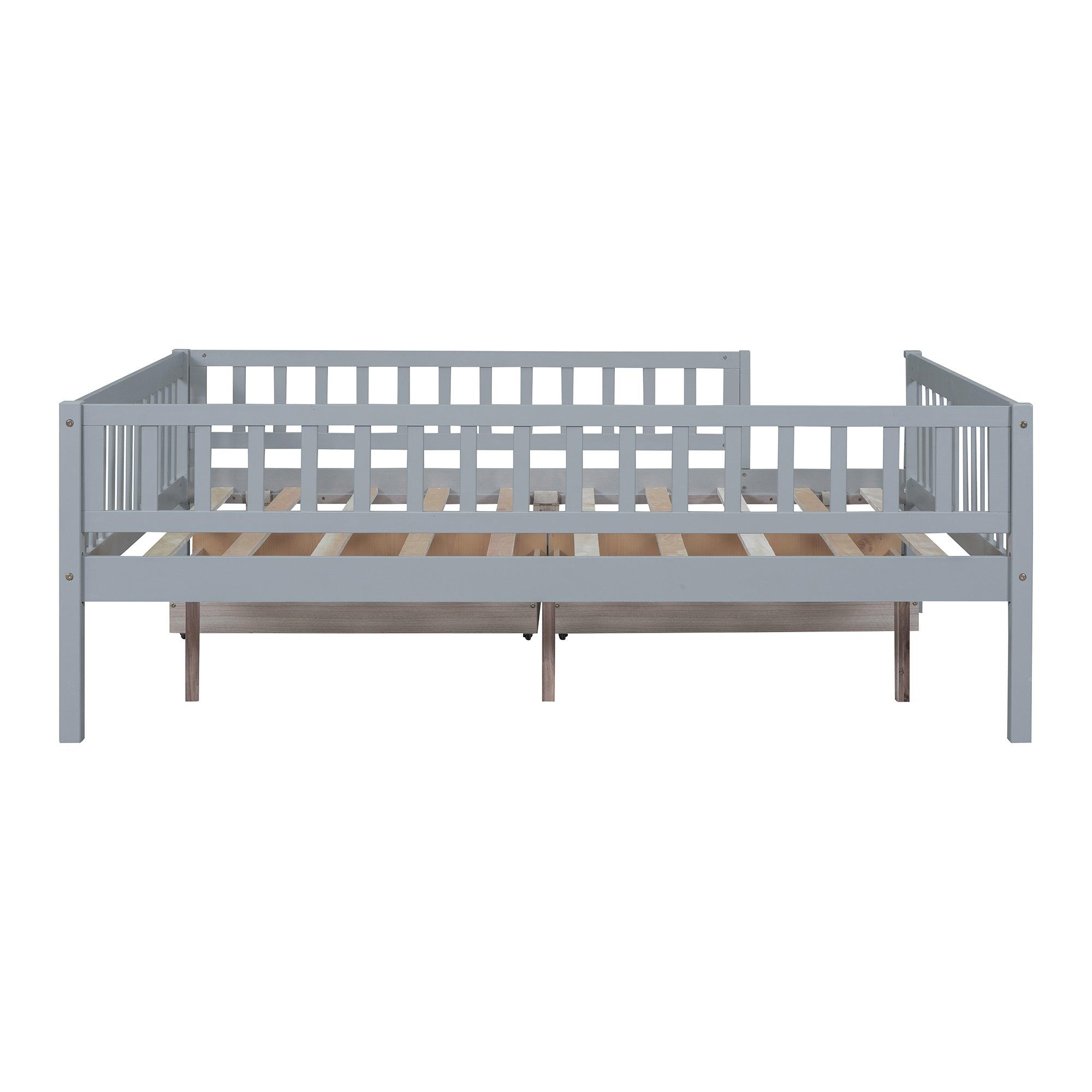 Full Size Daybed Wood Bed With Two Drawers, Gray