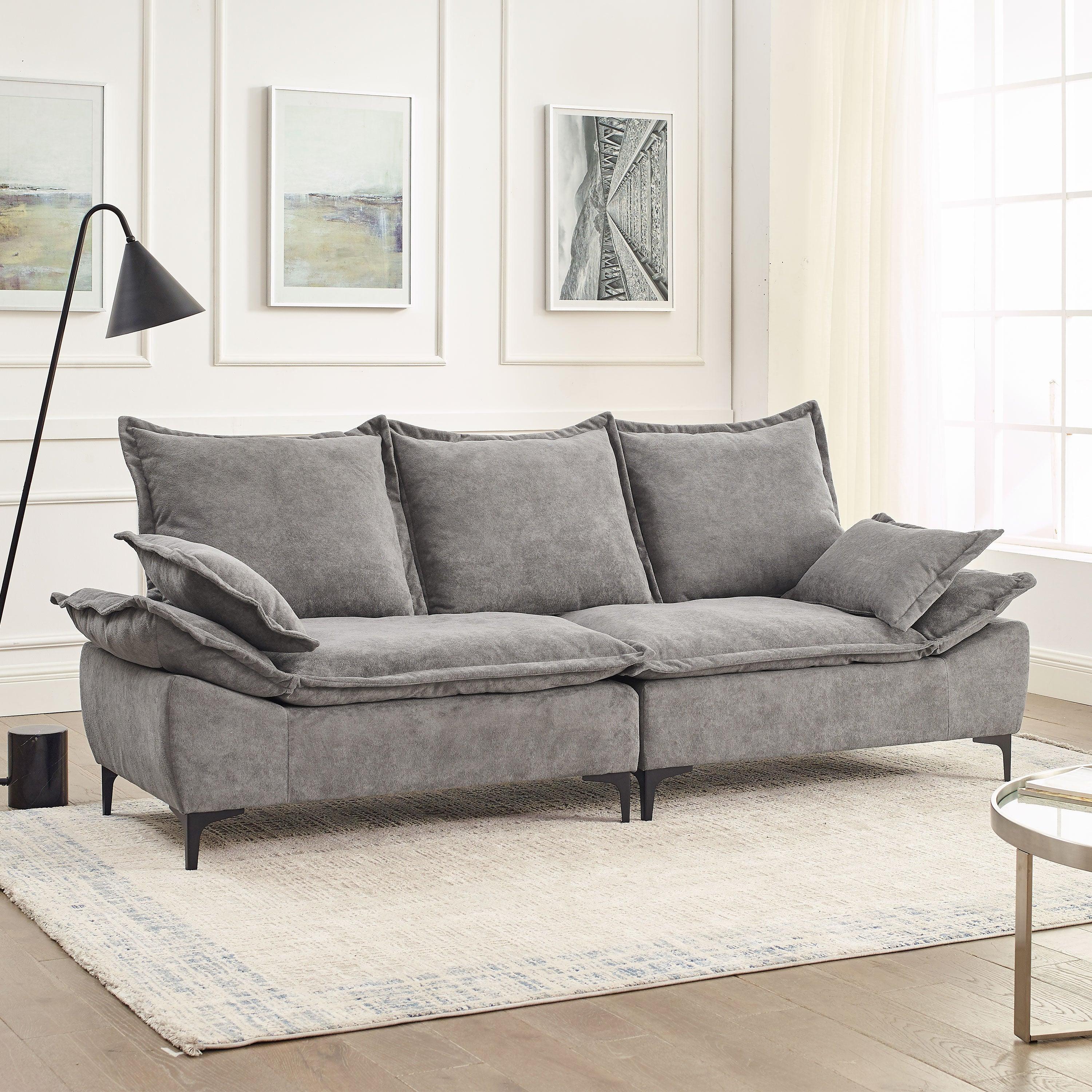 🆓🚛 88.5" Modern Sailboat Sofa Dutch Velvet 3-Seater Sofa With Two Pillows, Gray