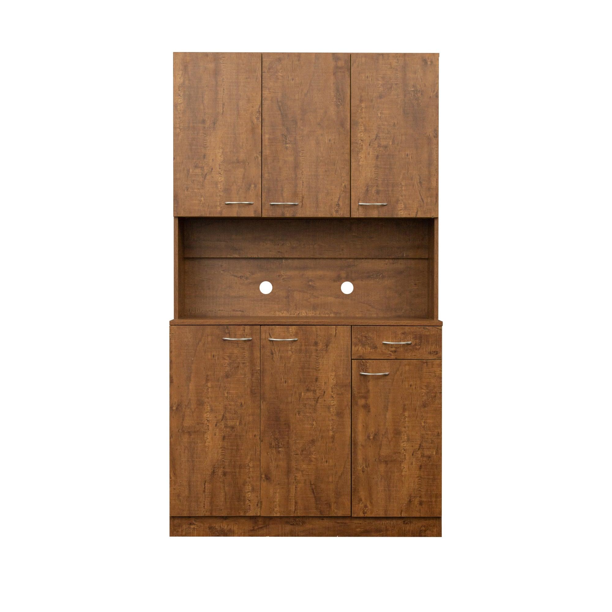 70.87" Tall Wardrobe& Kitchen Cabinet, With 6-Doors, 1-Open Shelves And 1-Drawer For Bedroom, Walnut