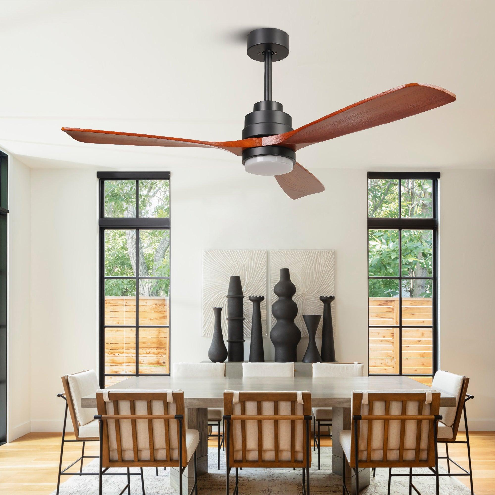 52" 6 Wooden Speed Ceiling Fan W/ Dimmable Led Lights & Remote Control