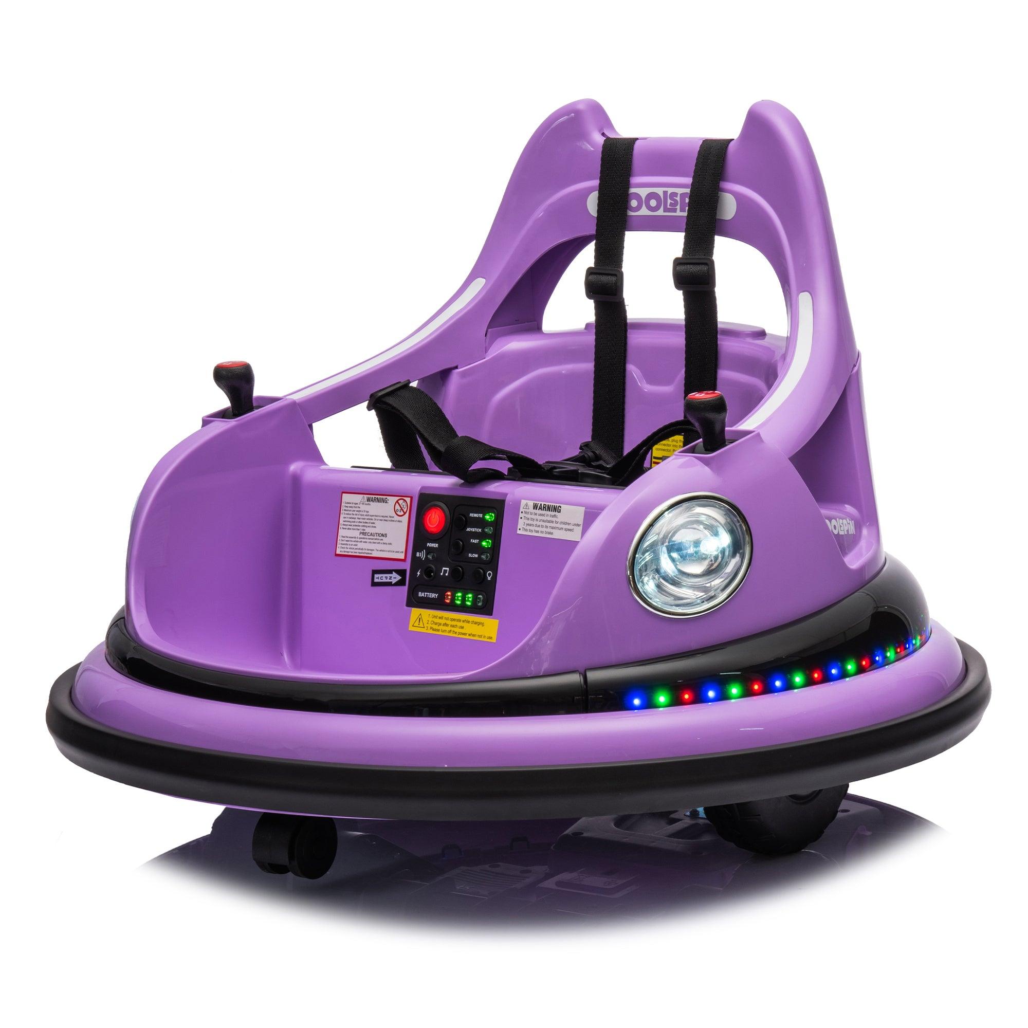 🆓🚛 12V Ride On Bumper Car for Kids, Electric Car for Kids, 1.5-5 Years Old, W/Remote Control, Led Lights, Bluetooth & 360 Degree Spin, Vehicle Body With Anti-Collision Padding Five-Point Safety Belt, Purple