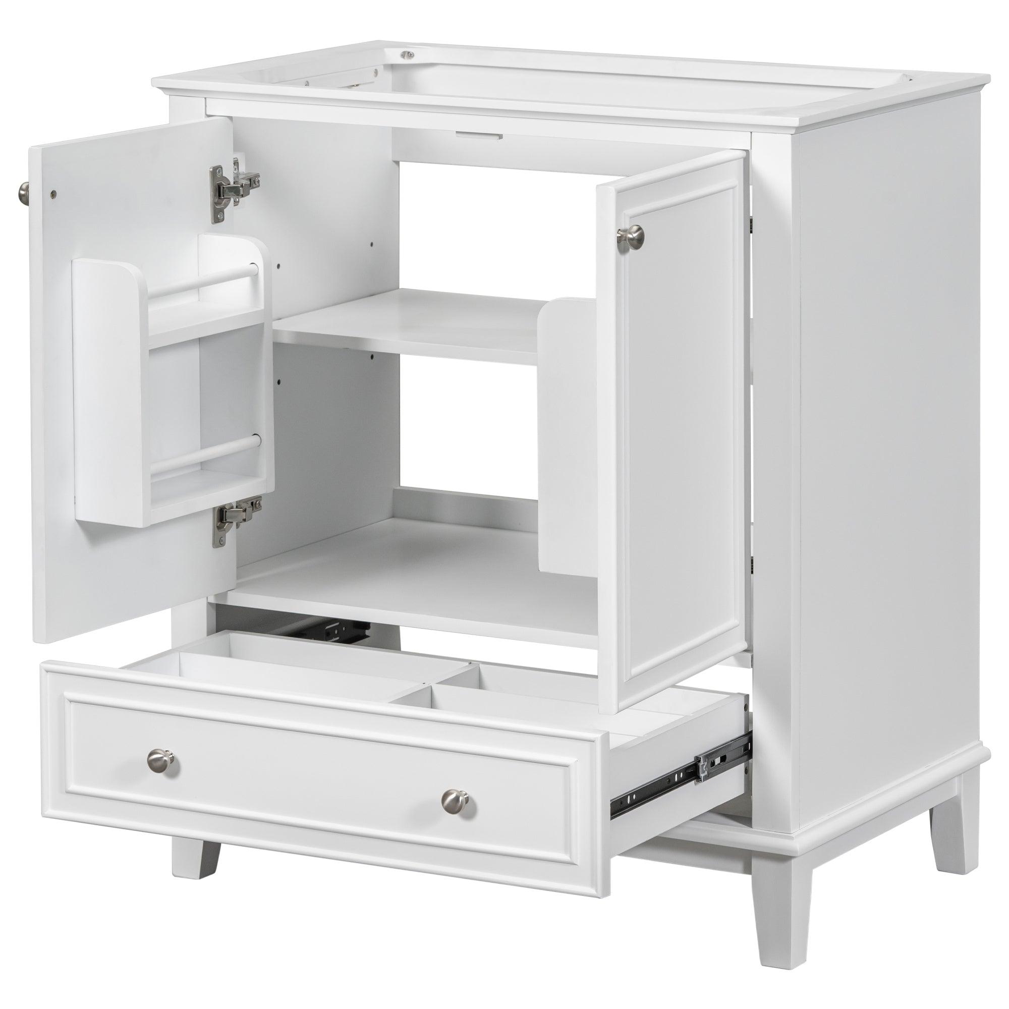🆓🚛 30" Bathroom Vanity Without Sink, Base Only, Multi-Functional Bathroom Cabinet With Doors & Drawer, Solid Frame & Mdf Board, White