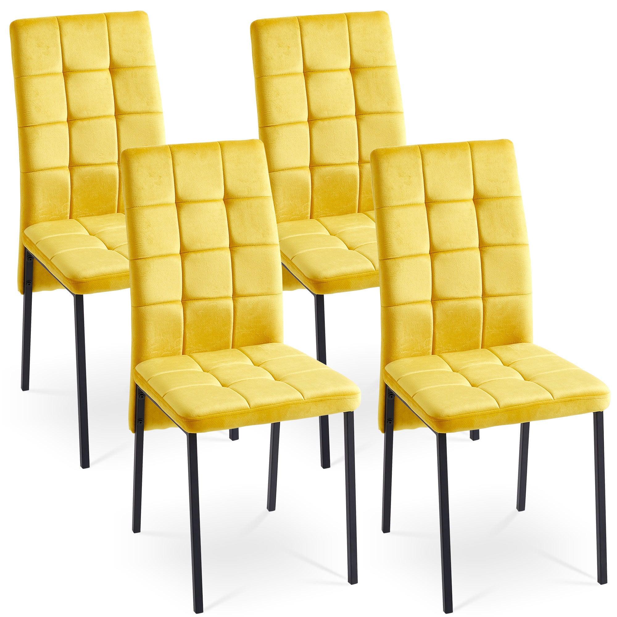 🆓🚛 Tuflog High Back Nordic Dining Chair Modern Fabric Chair, Set Of 4, Yellow
