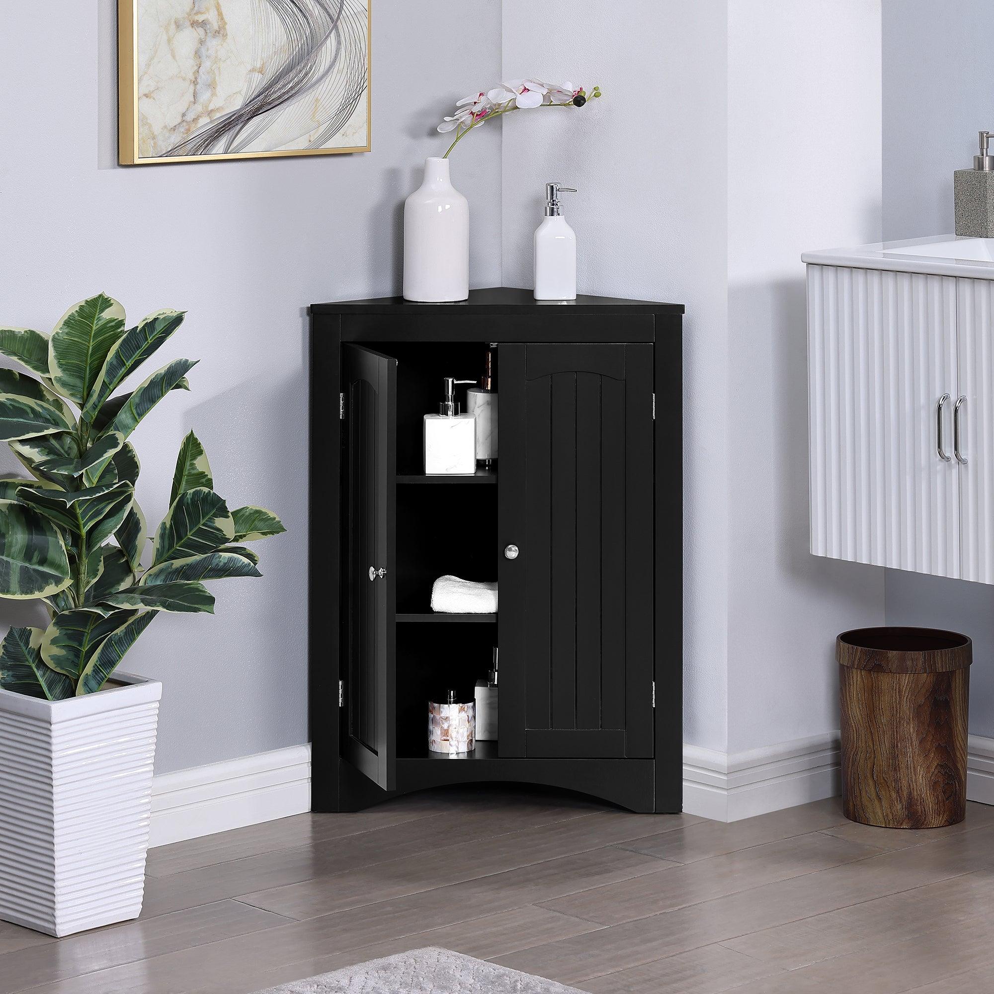 🆓🚛 Triangle Shape Corner Sideboard Cabinet, With Doors & Shelves, Coffee