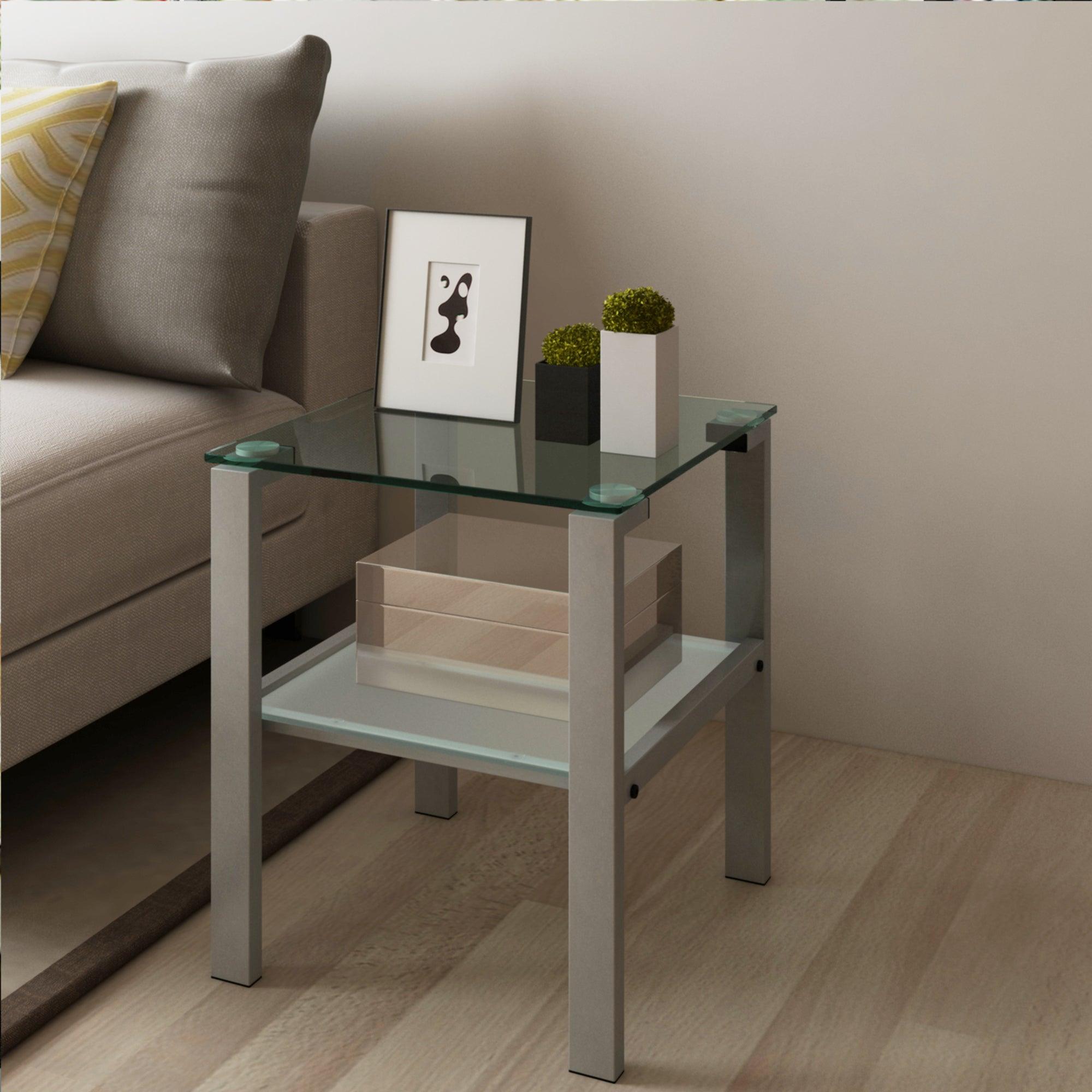 🆓🚛 Glass Two Layer Tea Table, Small Round Table, Bedroom Corner Table, Living Room Gray Side Table