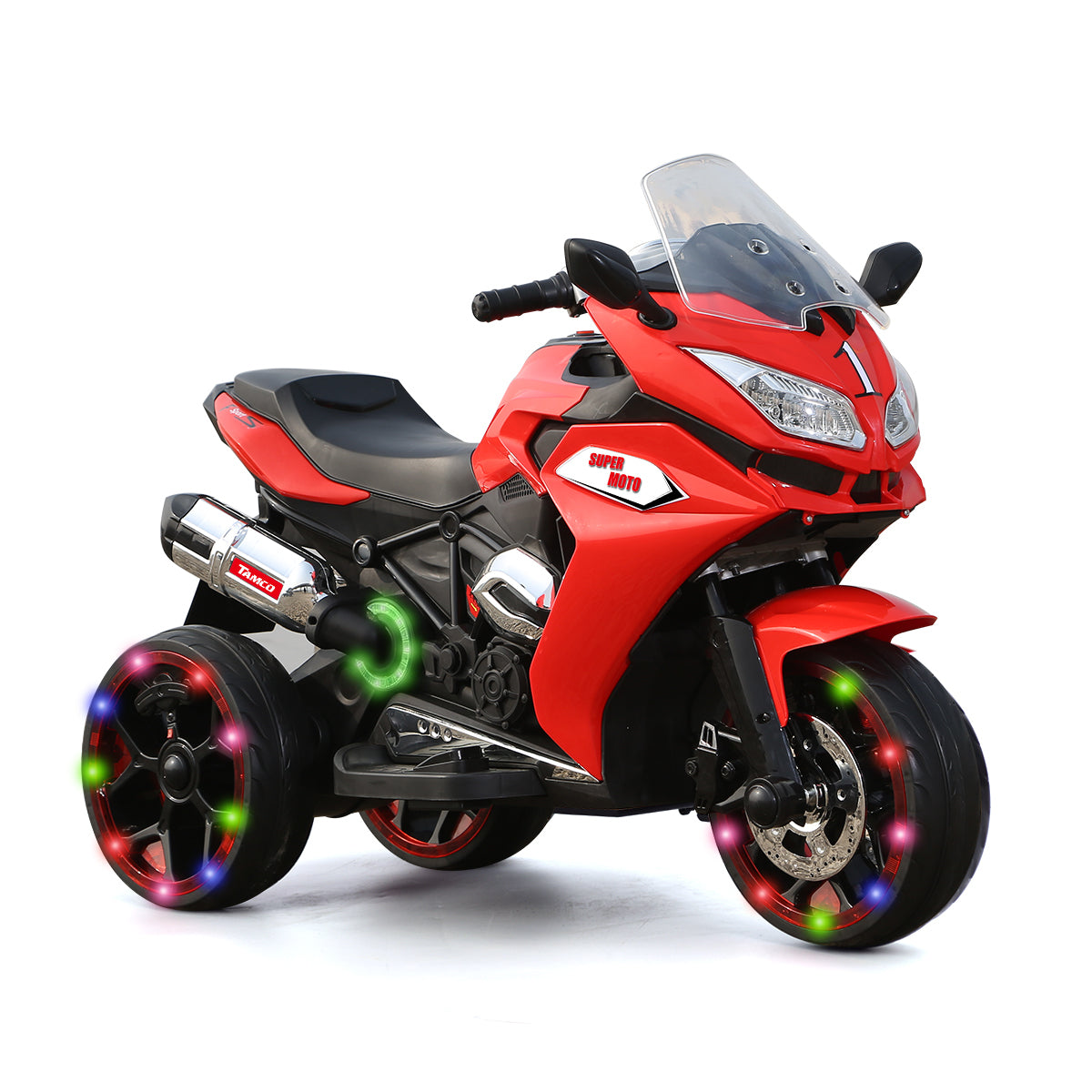 Tamco 12V Kids Electric Motorcycle, Ride On Motorcycle, Three Lighting Wheels Kids Electric Toys Boysgirls Motorcycle, Children Battery Motor Bikes Rechargeable 3 Wheels Ride On Electric Motorcycle