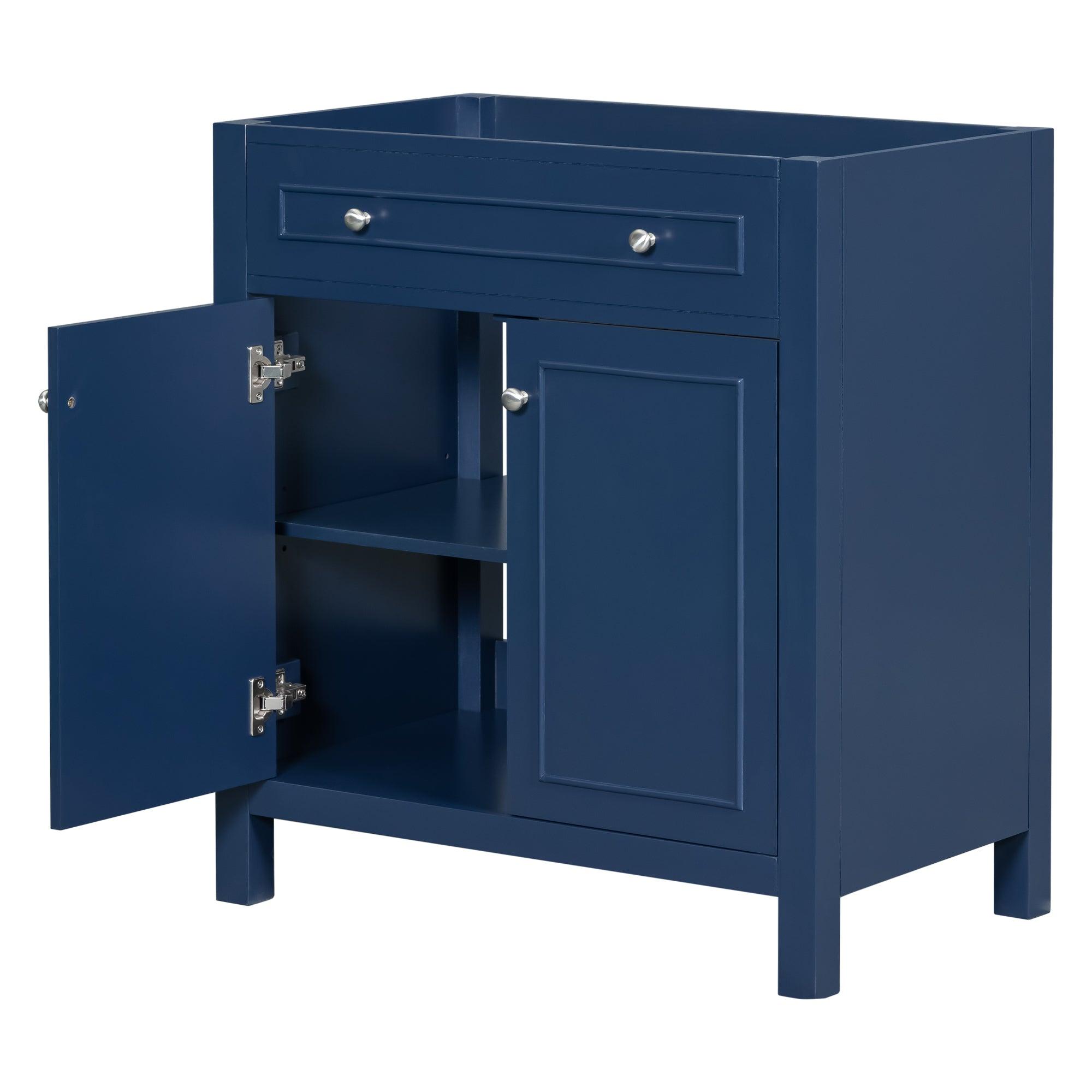 🆓🚛 30" Bathroom Vanity Without Sink Top, Cabinet Base Only, Bathroom Storage Cabinet With Two Doors & Adjustable Shelf, Blue