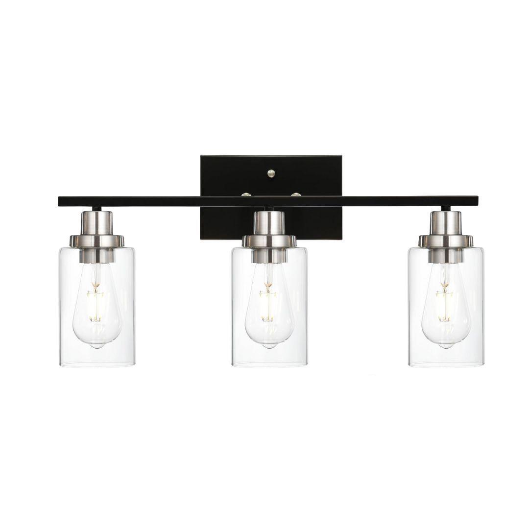 🆓🚛 Modern Bathroom Lighting With Clear Glass Shade, 3-Light Black Vanity Light Wall Mount Lamp for Bedroom Vanity Table Bathroom Dressing Table, Brushed Nickel Finish Socket