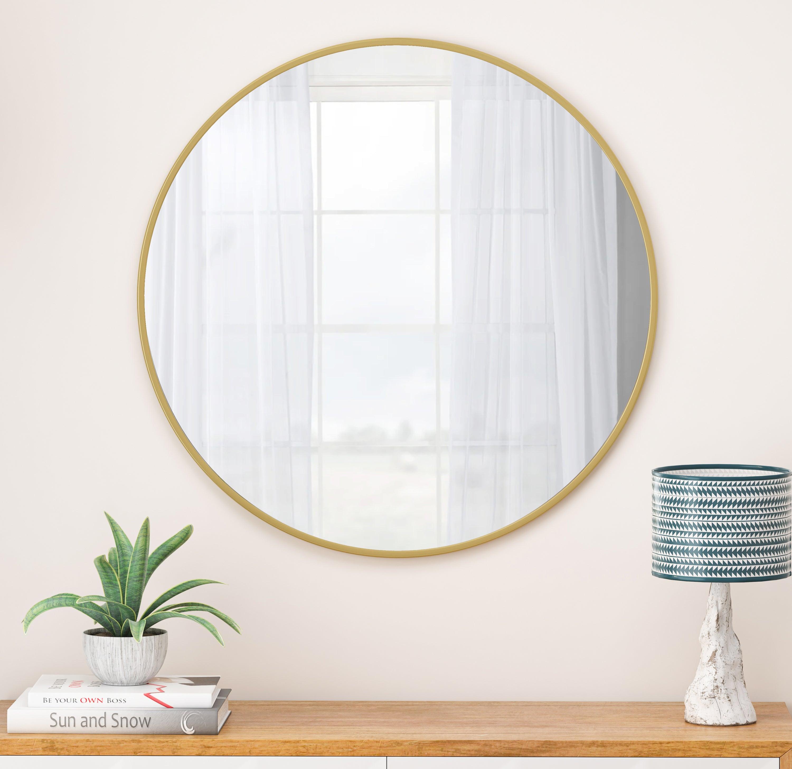 🆓🚛 Wall Mirror 36 Inch Gold Circular Mirror Metal Framed Mirror Round Vanity Mirror Dressing Mirror, for Bathroom, Living Room, Bedroom Wall Decor