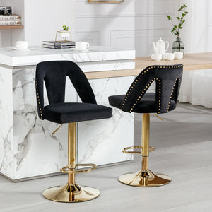 Glome Faux Fur Swivel Barstools, Adjusatble Seat Height (Set of 2) - Black