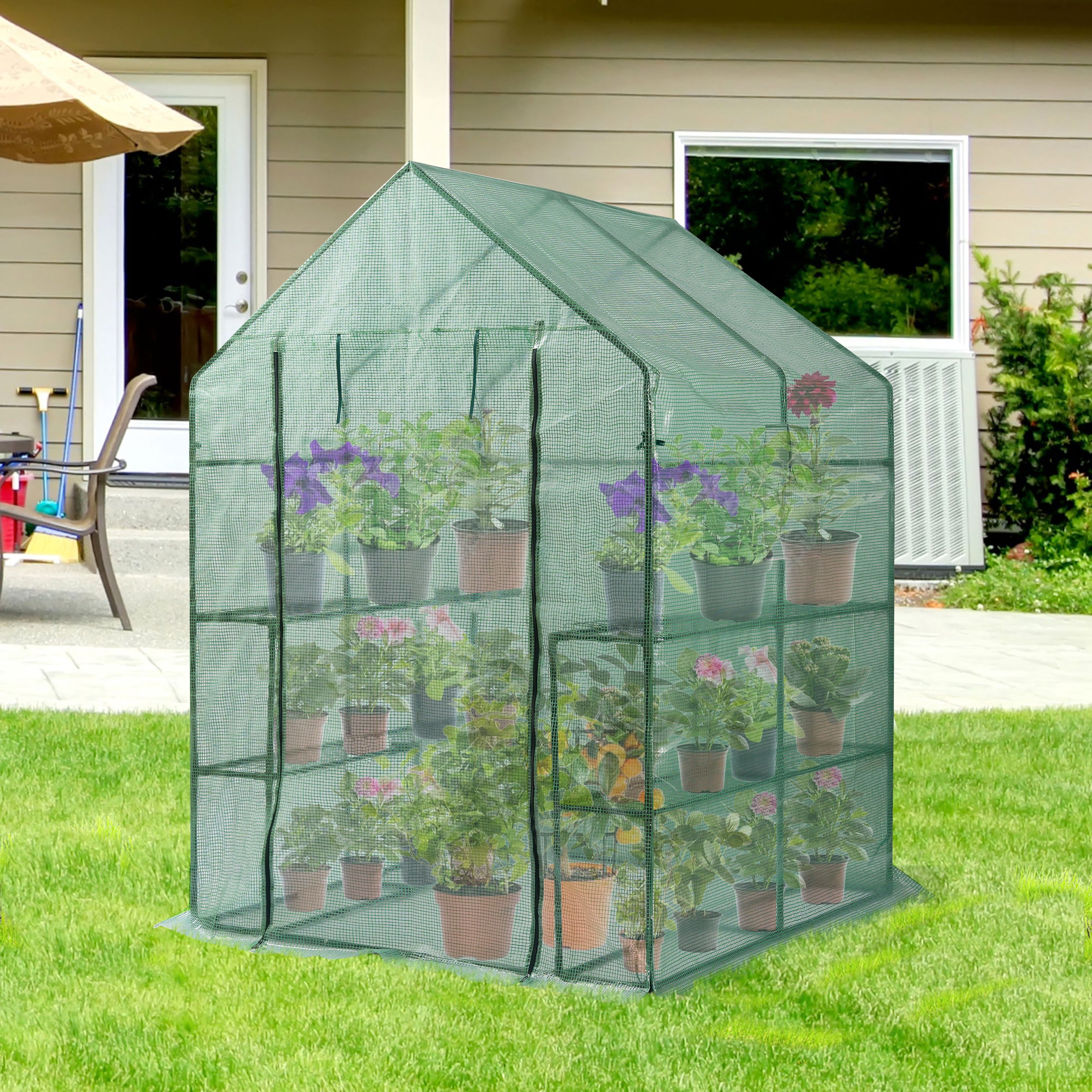 🆓🚛 Mini Walk-In Greenhouse Indoor Outdoor, 2 Tier 8 Shelves Portable Plant Gardening Greenhouse (56L X 56W X 76H"es)