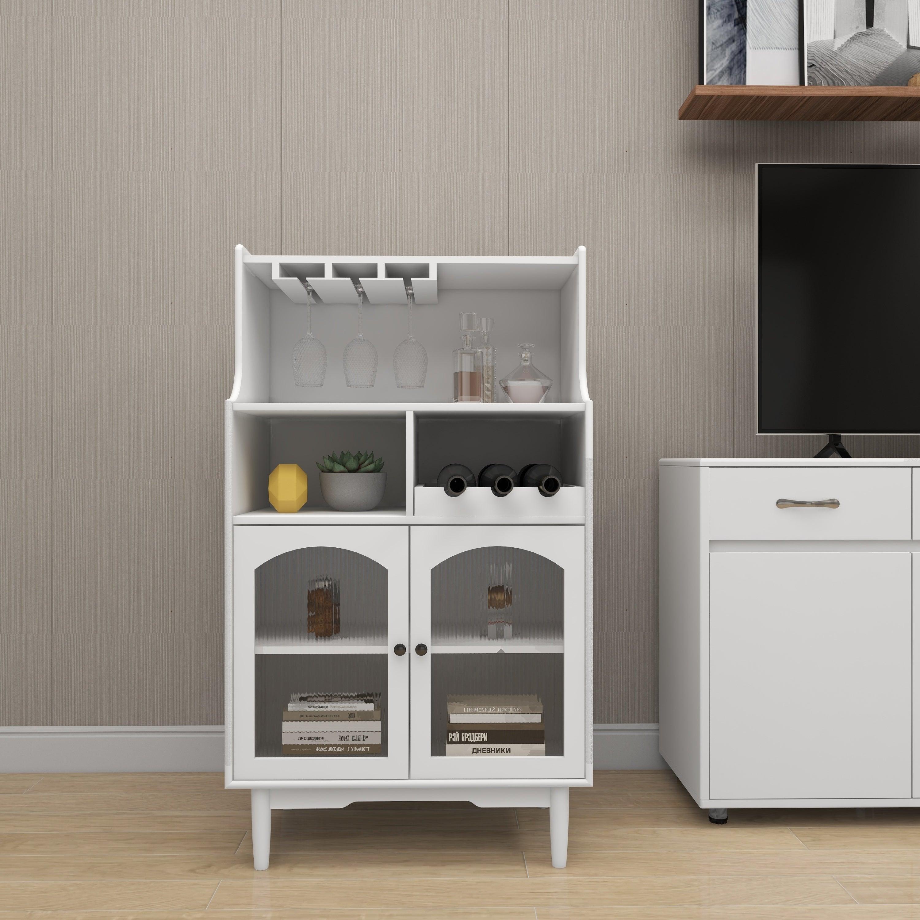 🆓🚛 Ireshade Living Room White Wine Cabinet With Removable Wine Rack & Wine Glass Rack