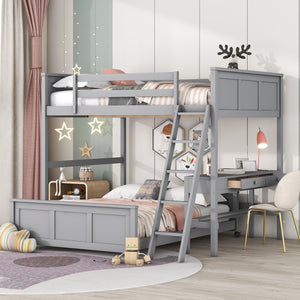 Full Over Full Bunk Bed with Desk, Gray