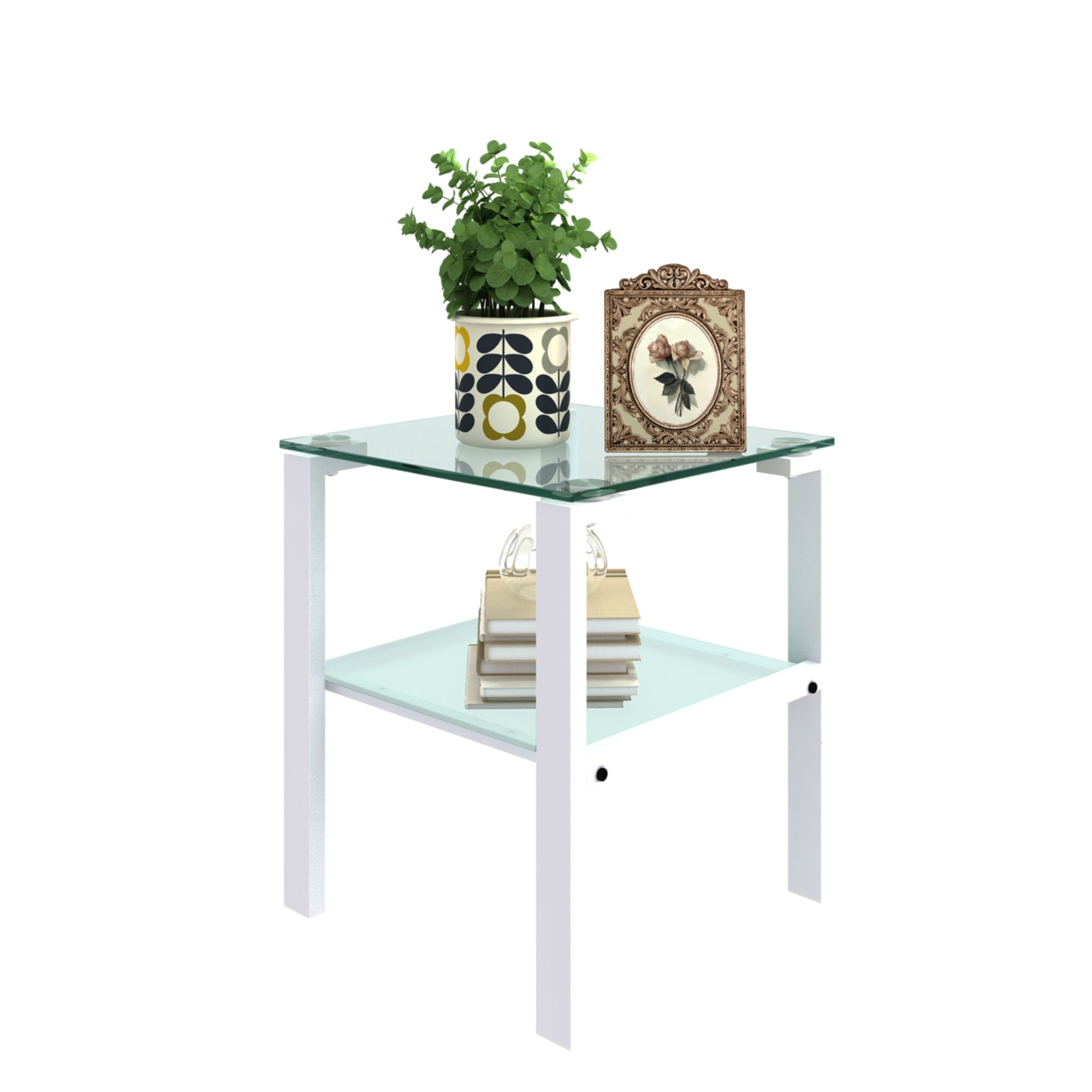 🆓🚛 Glass Two Layer Tea Table, Small Round Table, Bedroom Corner Table, Living Room White Side Table, White