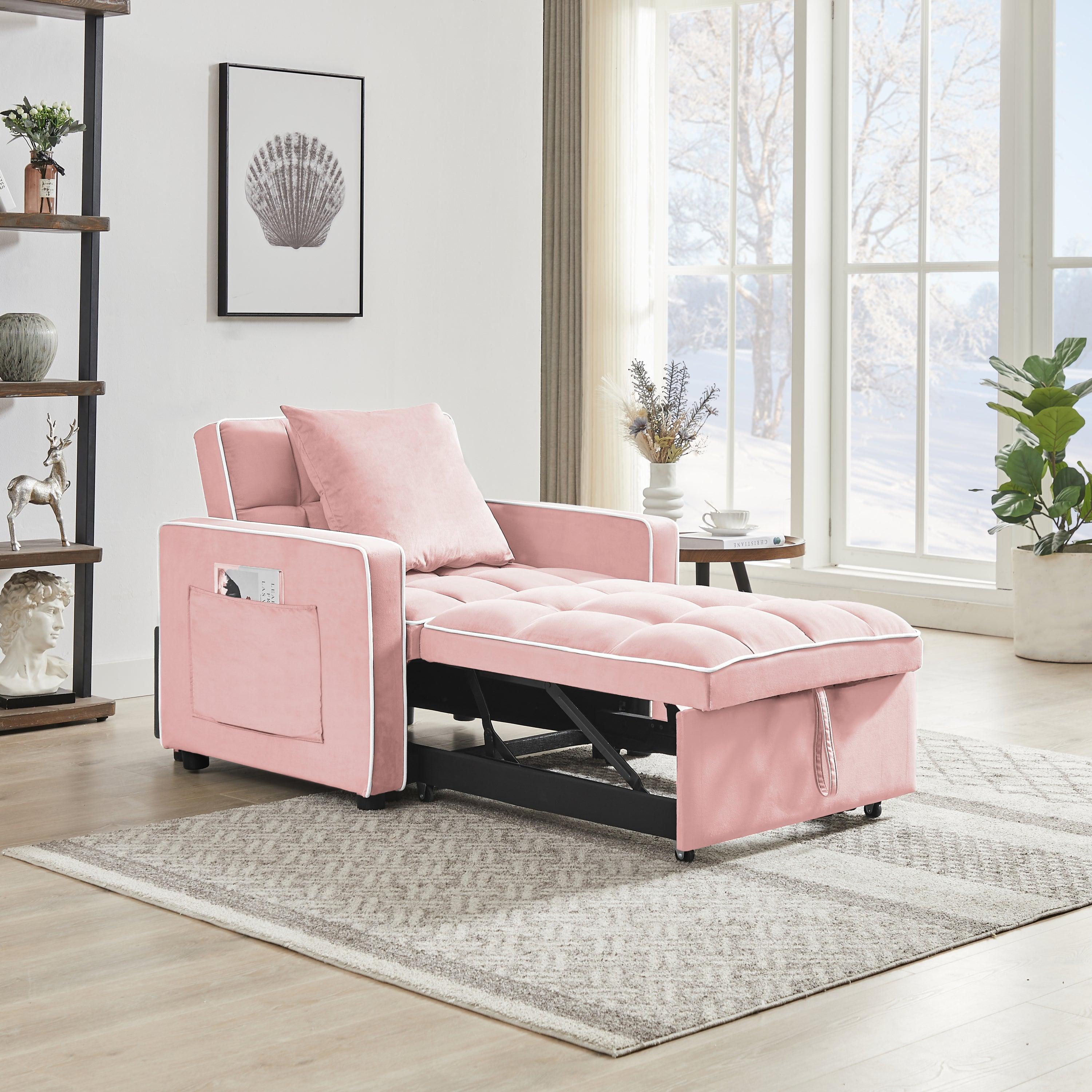 🆓🚛 3-in-1 Sofa Bed Chair Adjustable Back Into a Sofa Recliner Single Bed, Pink