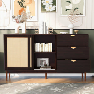 Featured Two-door Storage Cabinet with Three Drawers and Metal Handles , Suitable for Corridors, Entrances, Living rooms, and Study