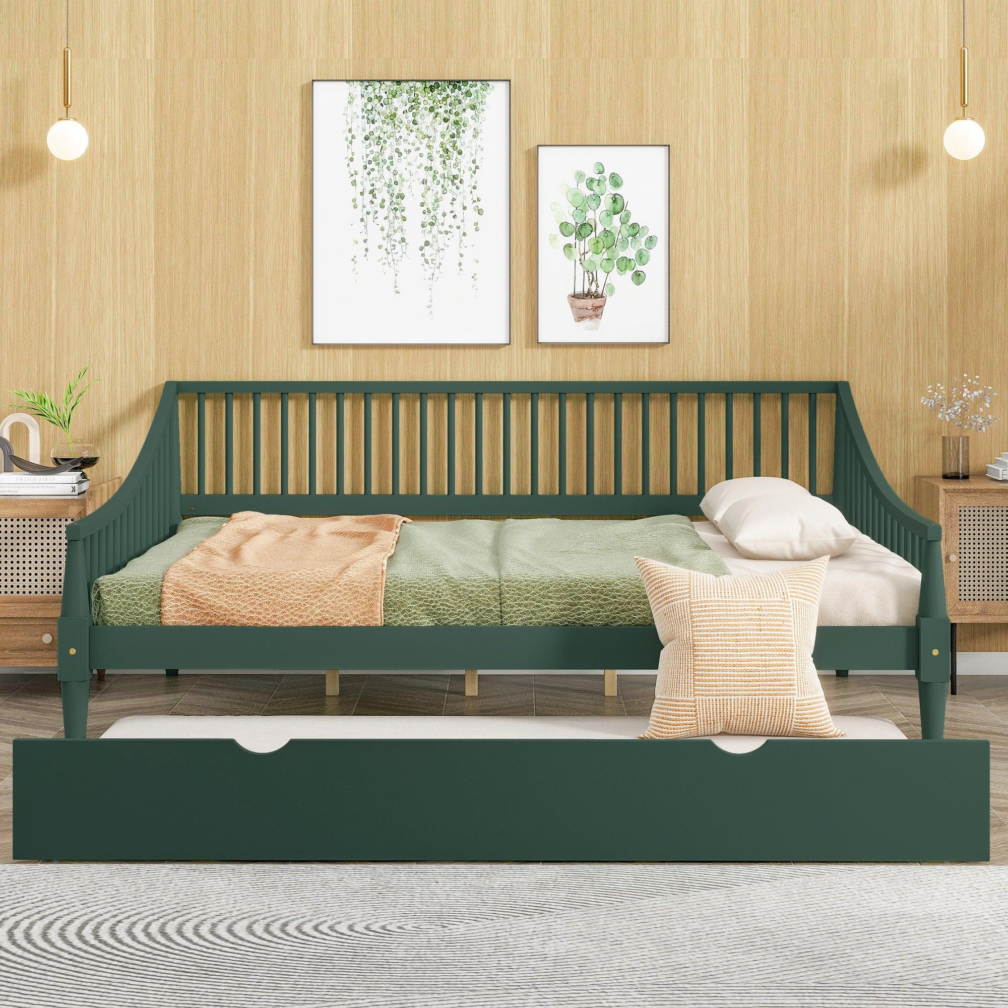 🆓🚛 Full Size Daybed With Trundle & Support Legs, Green