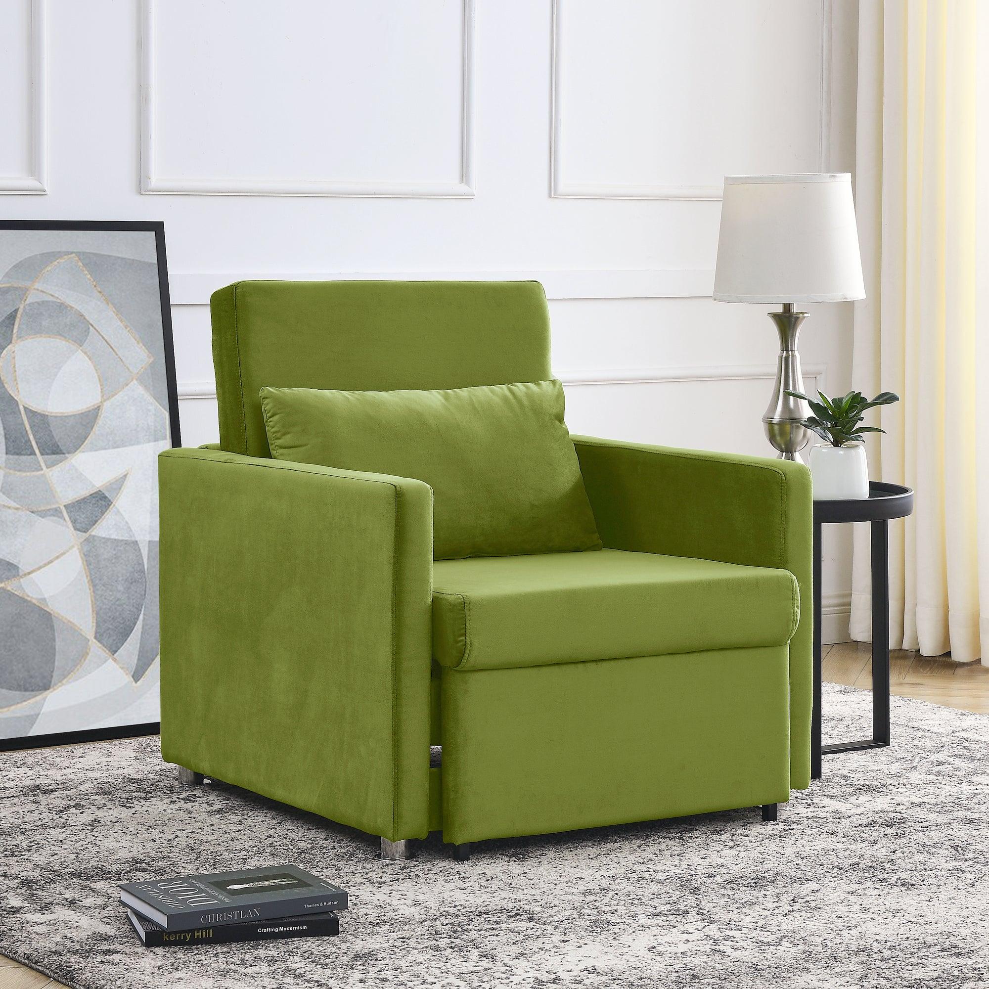 🆓🚛 Shoren 2-in-1 Convertible Sofa Chair Bed, W/ Pillow - Green
