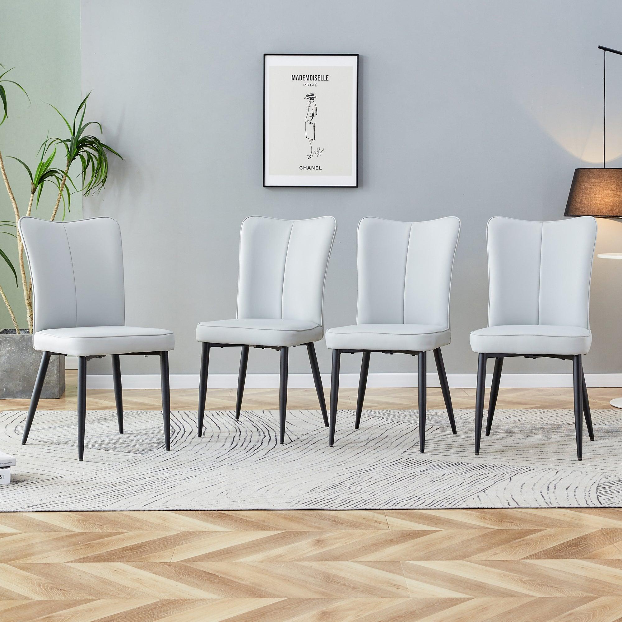 🆓🚛 Modern Minimalist Dining Chairs & Office Chairs 4-Piece Set Of Light Gray Pu Seats With Black Metal Legs Suitable for Restaurants, Living Rooms, & Offices.