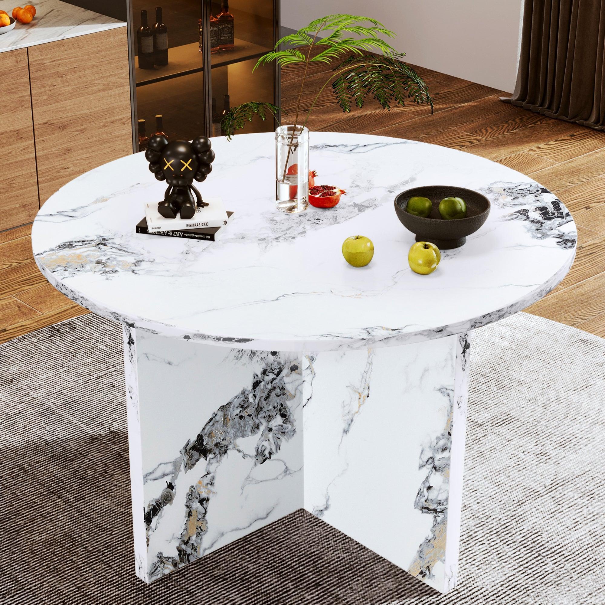 🆓🚛 Round Dining Table for 4-6, 47 Inch Modern Kitchen Faux Marble Table Small Dinner Table Mdf Kitchen Dinning Table for Cafe Restaurant Wine Bar Home Office Conference