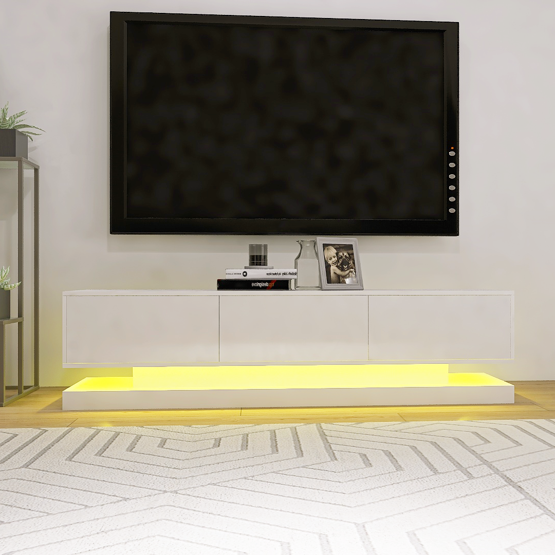 🆓🚛 High Gloss TV Cabinet, 4 Drawers, 16 Colors RGB LED Light, Bluetooth Control