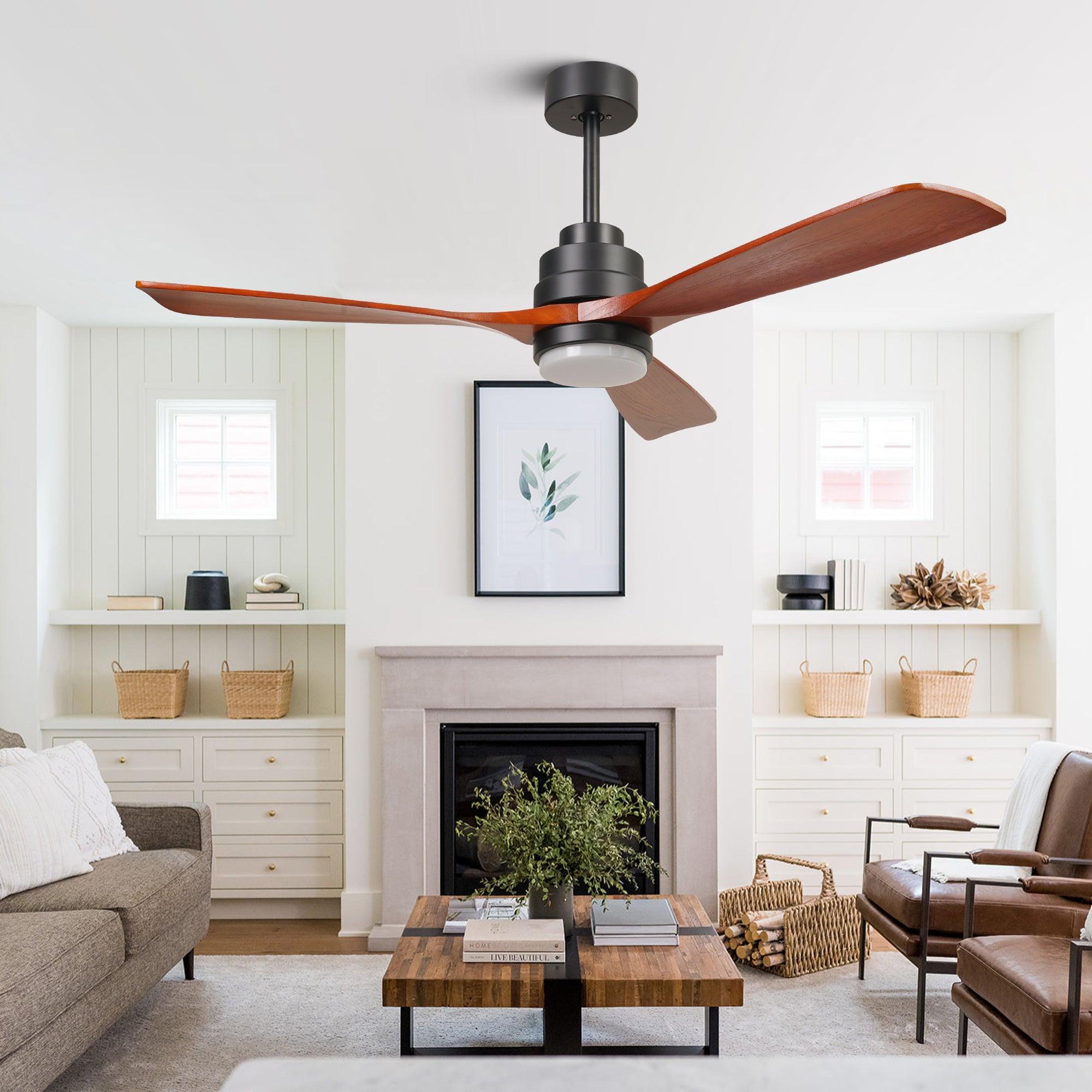 52" 6 Wooden Speed Ceiling Fan W/ Dimmable Led Lights & Remote Control