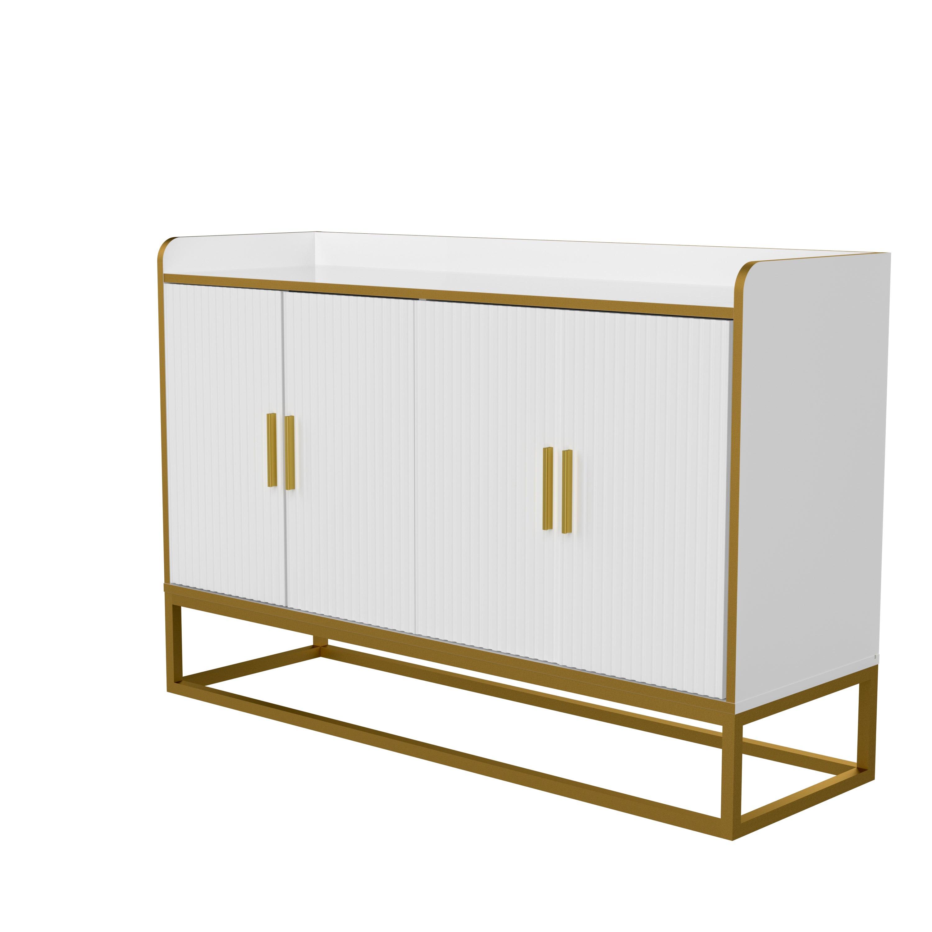 🆓🚛 Modern Kitchen Buffet Storage Cabinet Cupboard White Gloss With Metal Legs for Living Room Kitchen